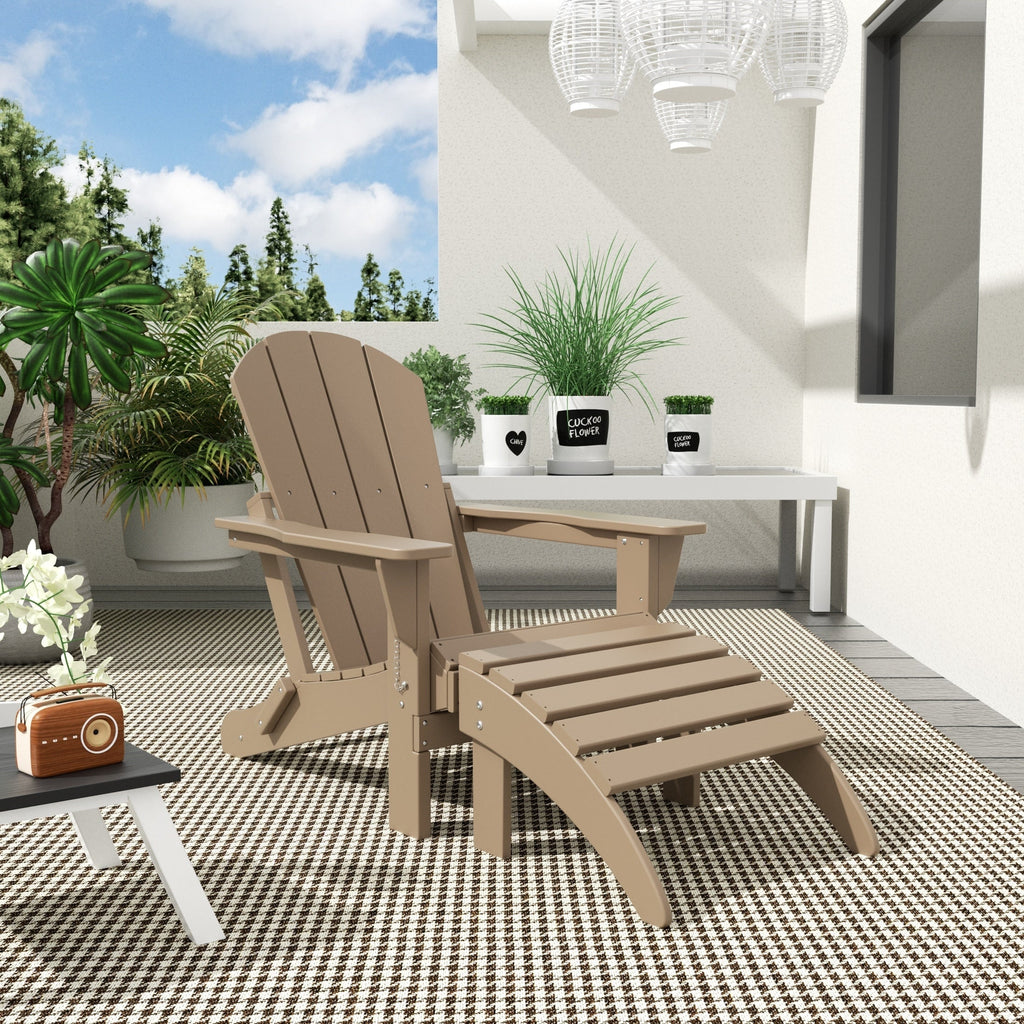 Chaise Adirondack pliable Polytrends Laguna en PEHD pour terrasse extérieure toutes saisons avec pouf (ensemble 2 pièces)