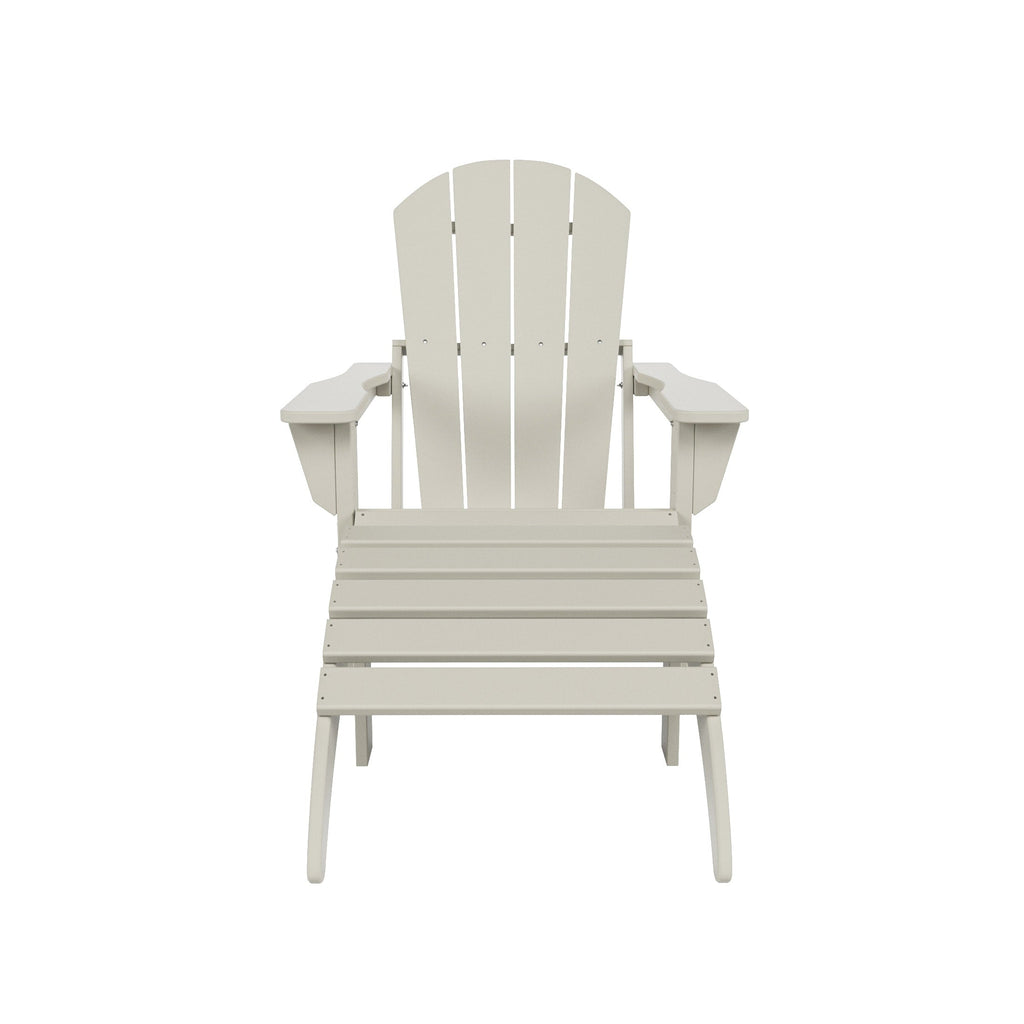 Chaise Adirondack pliable Polytrends Laguna en PEHD pour terrasse extérieure toutes saisons avec pouf (ensemble 2 pièces)