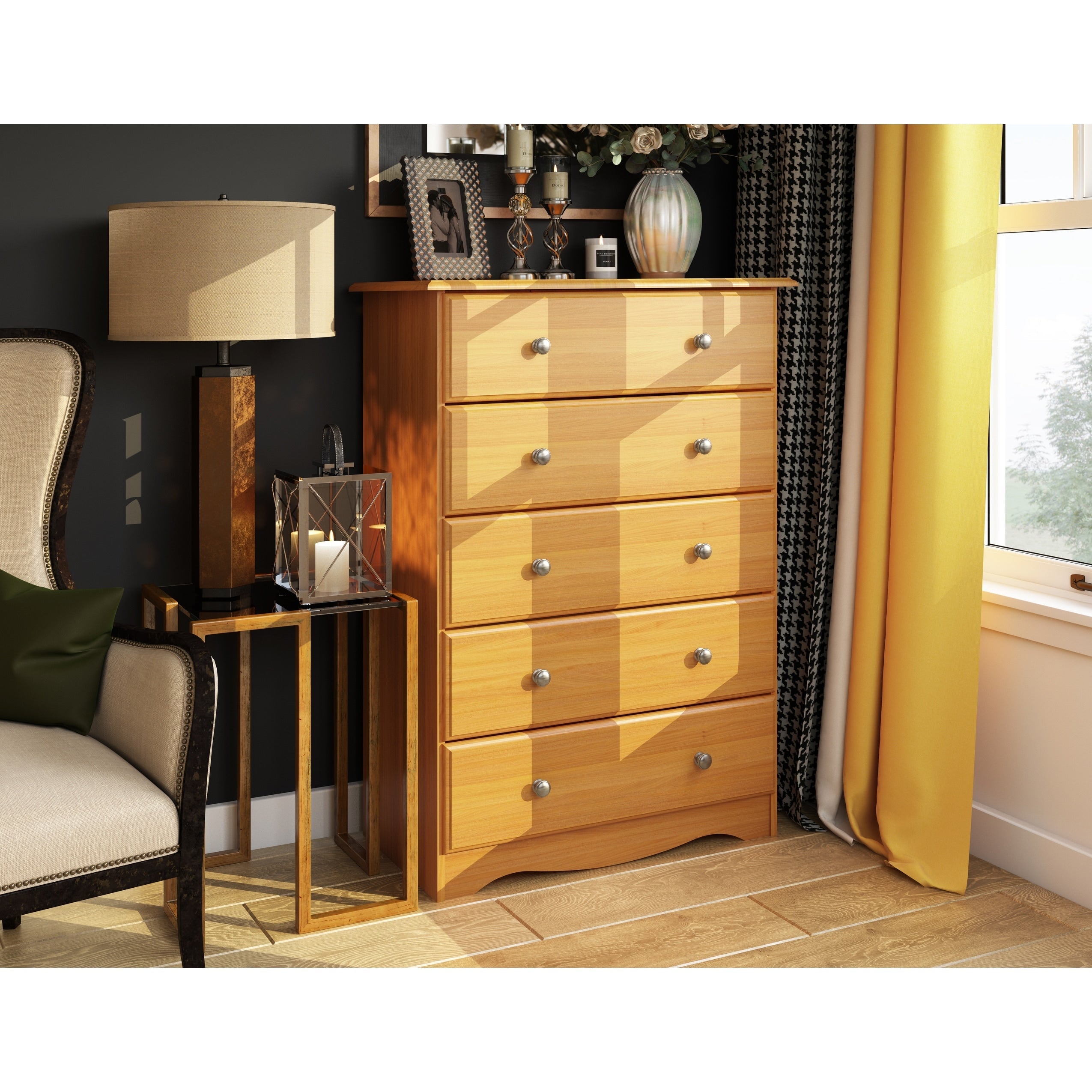 Commode 5 tiroirs 100 % bois massif avec boutons en métal ou en bois de Palace Imports