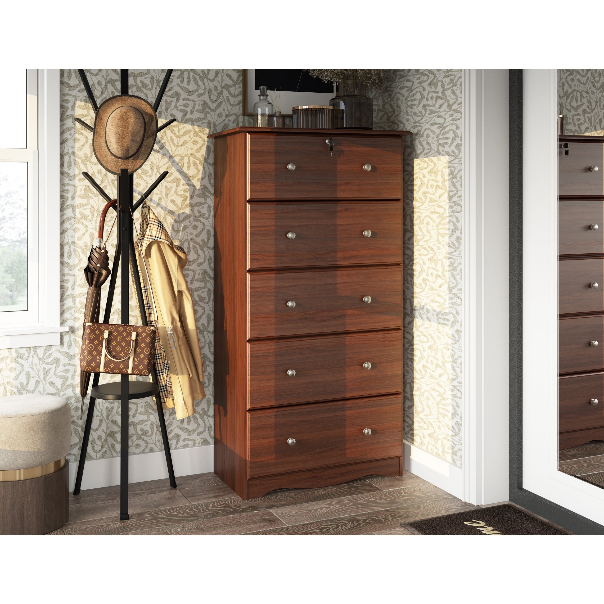 Commode 5 tiroirs géants 100 % bois massif de Palace Imports avec serrure, boutons en métal ou en bois