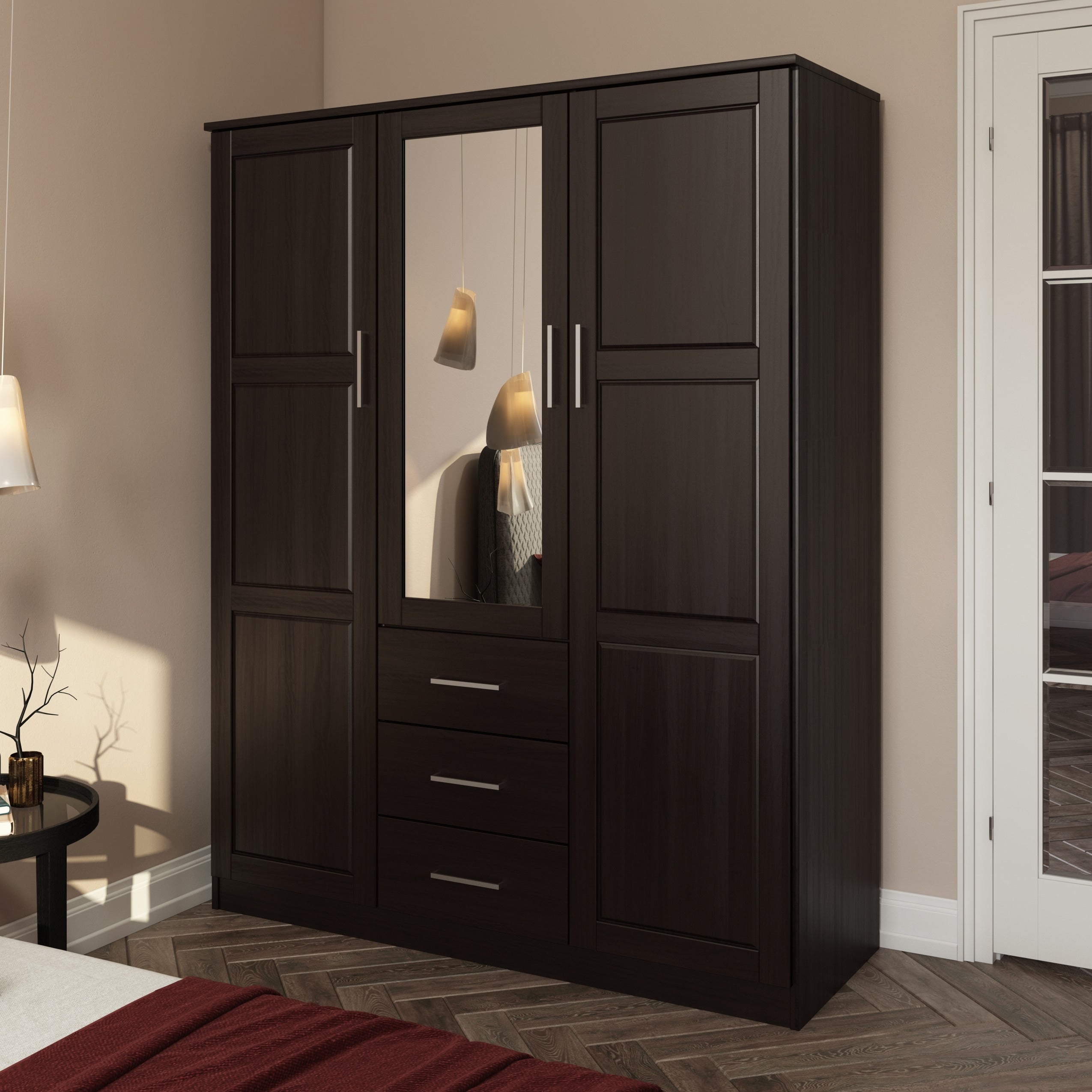 Armoire penderie 3 portes Cosmo 100 % bois massif de Palace Imports avec portes en bois massif ou en miroir