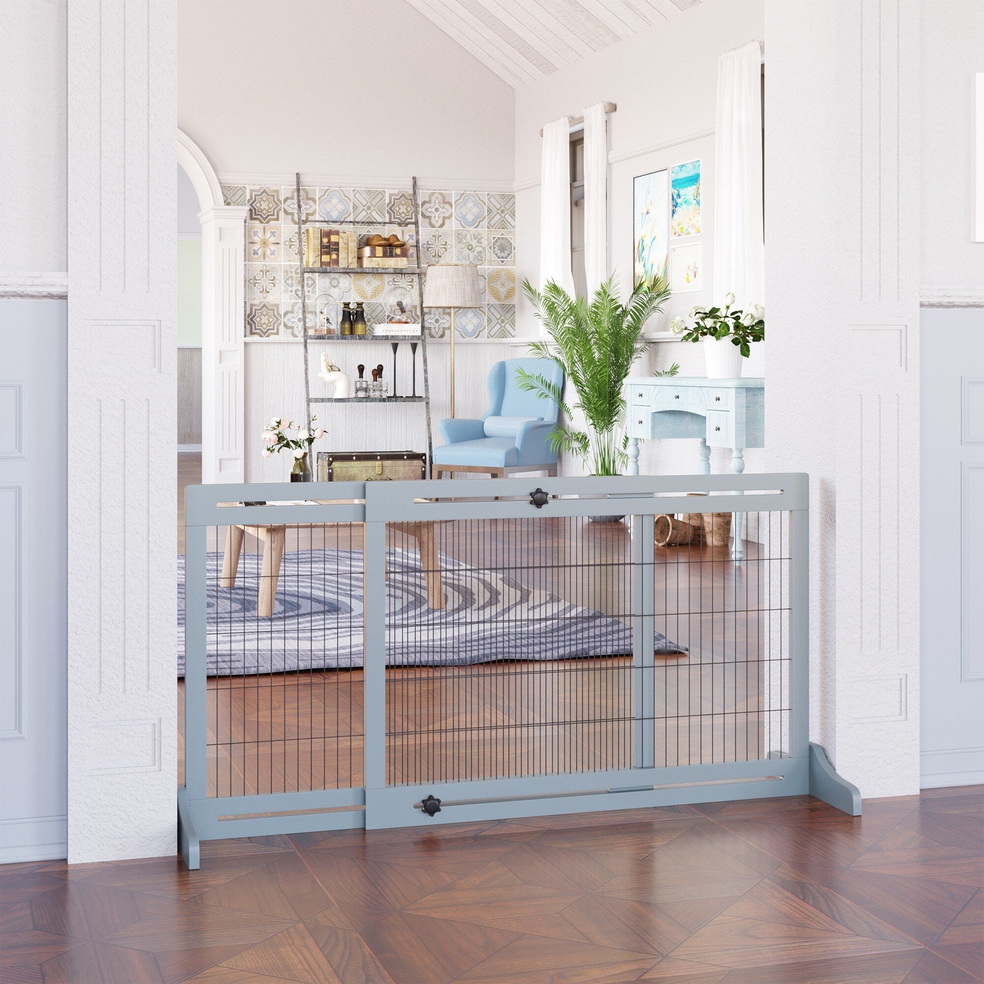 Portillon extra large et autoportant PawHut 72 pour animaux de compagnie, longueur réglable, pour maison, entrée, couloir, gris