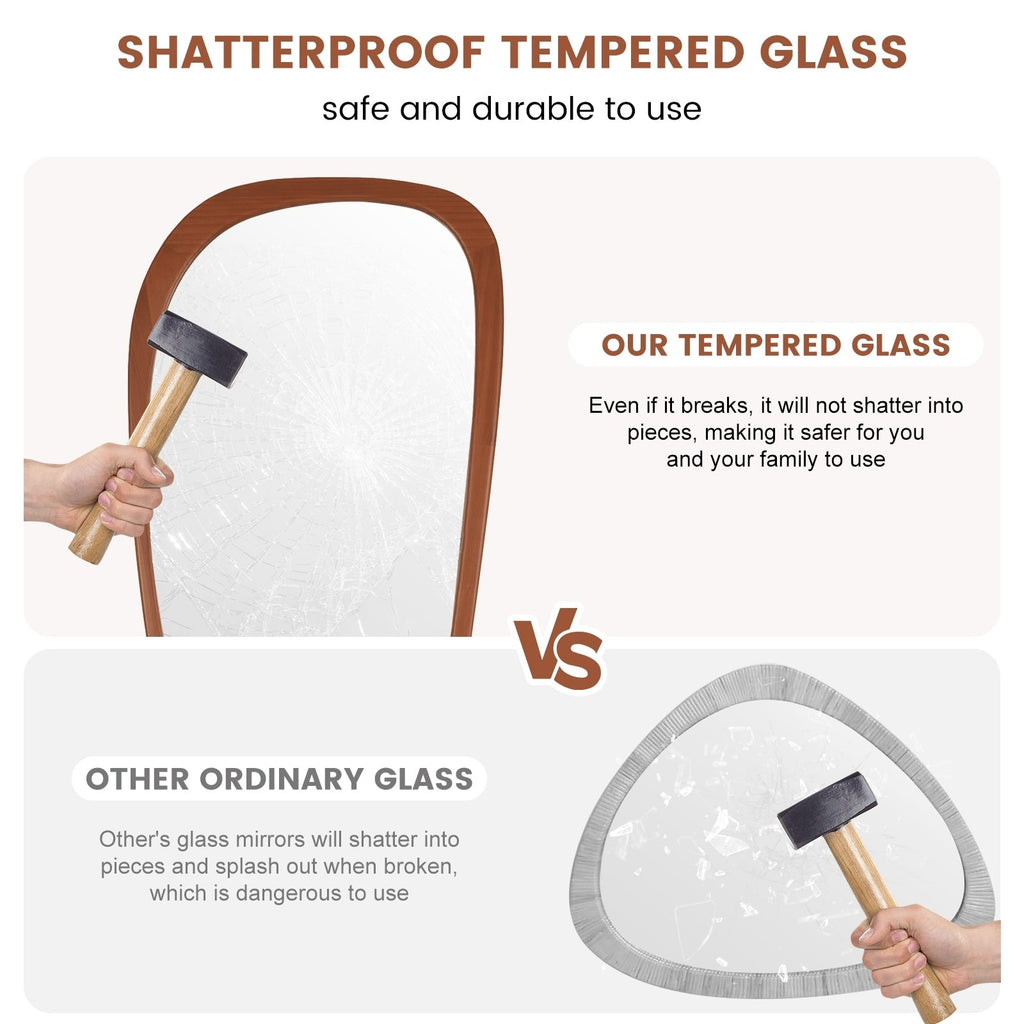 Miroir mural asymétrique en forme de pavé avec cadre en pin