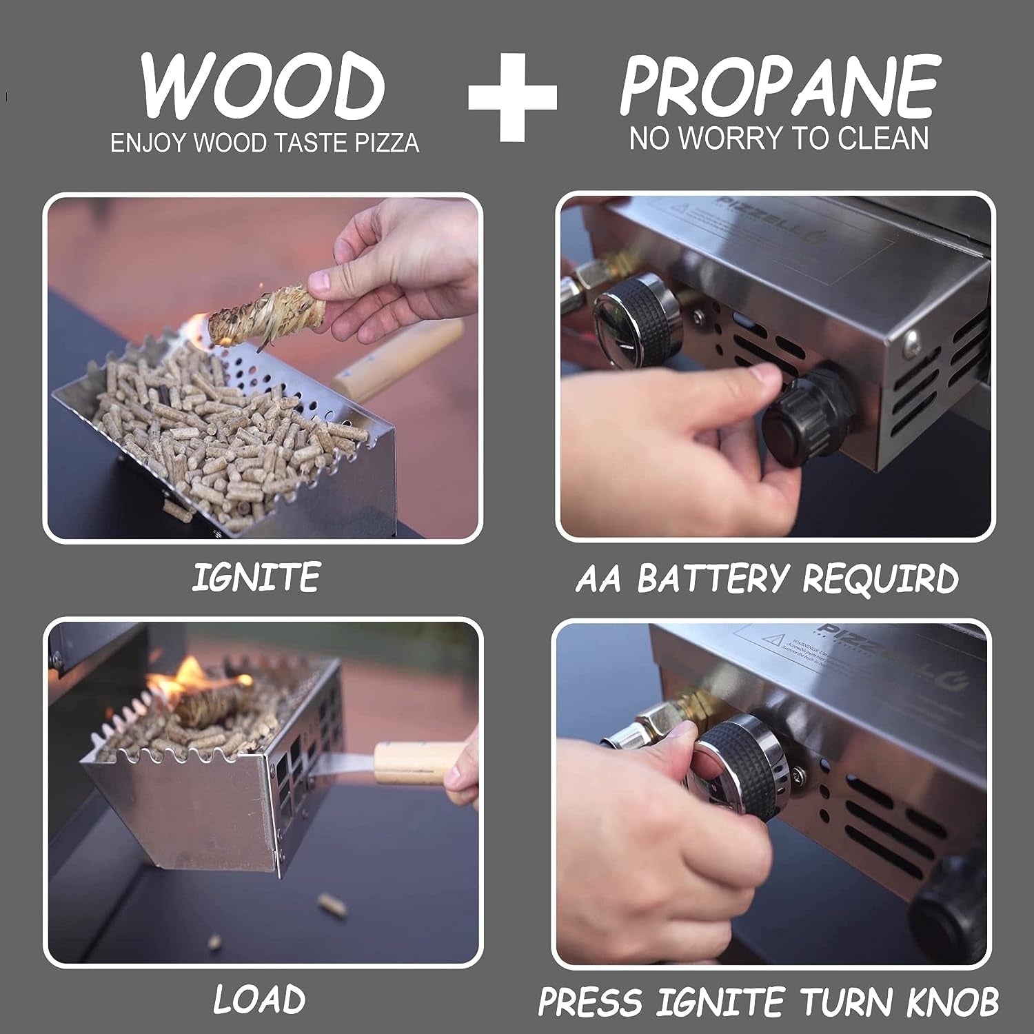 Four à pizza extérieur multicombustible, machine à pizza cuite sur pierre avec brûleur à gaz et boîte à bois - 12 pouces