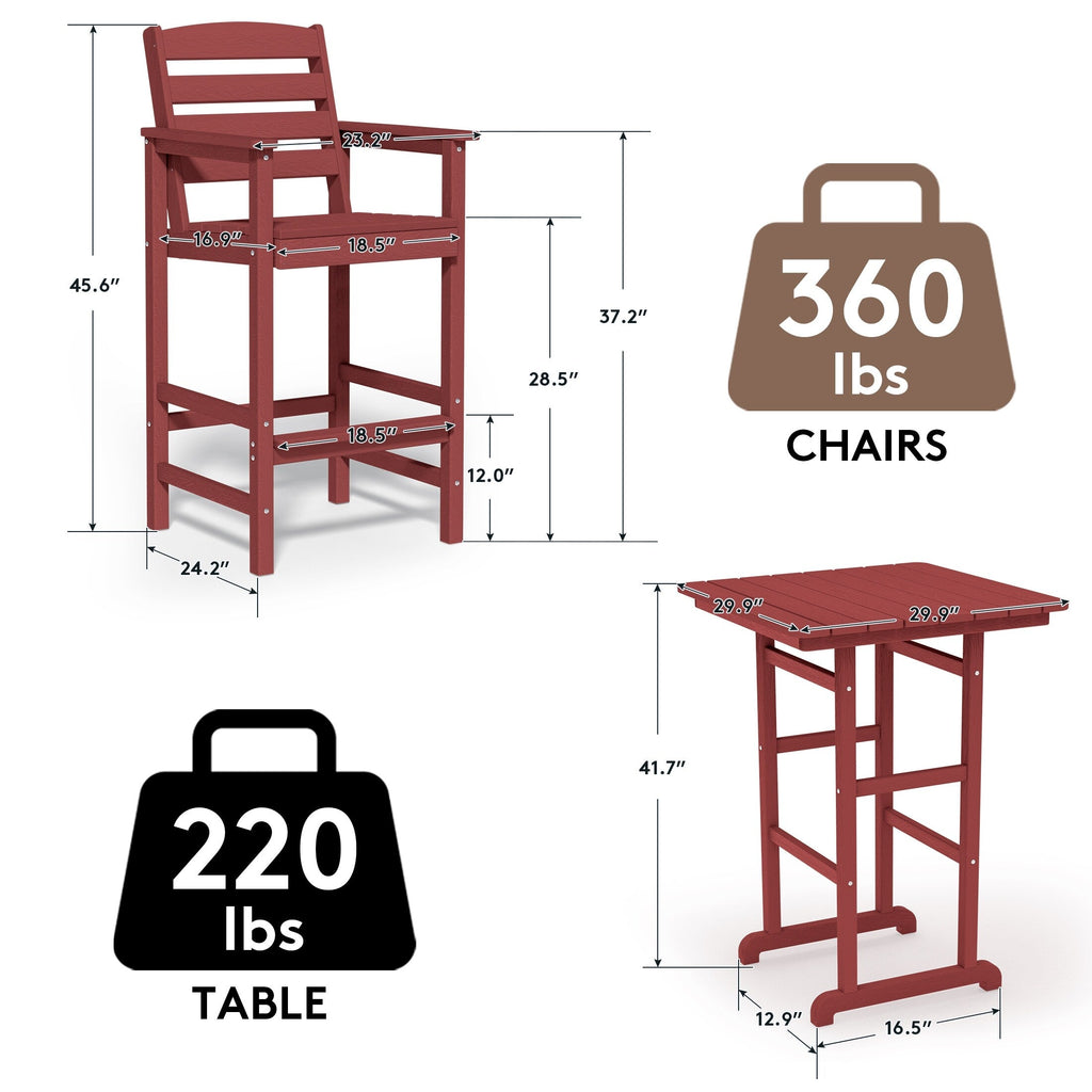 Ensemble de 3 chaises hautes Adirondack en plastique pour patio