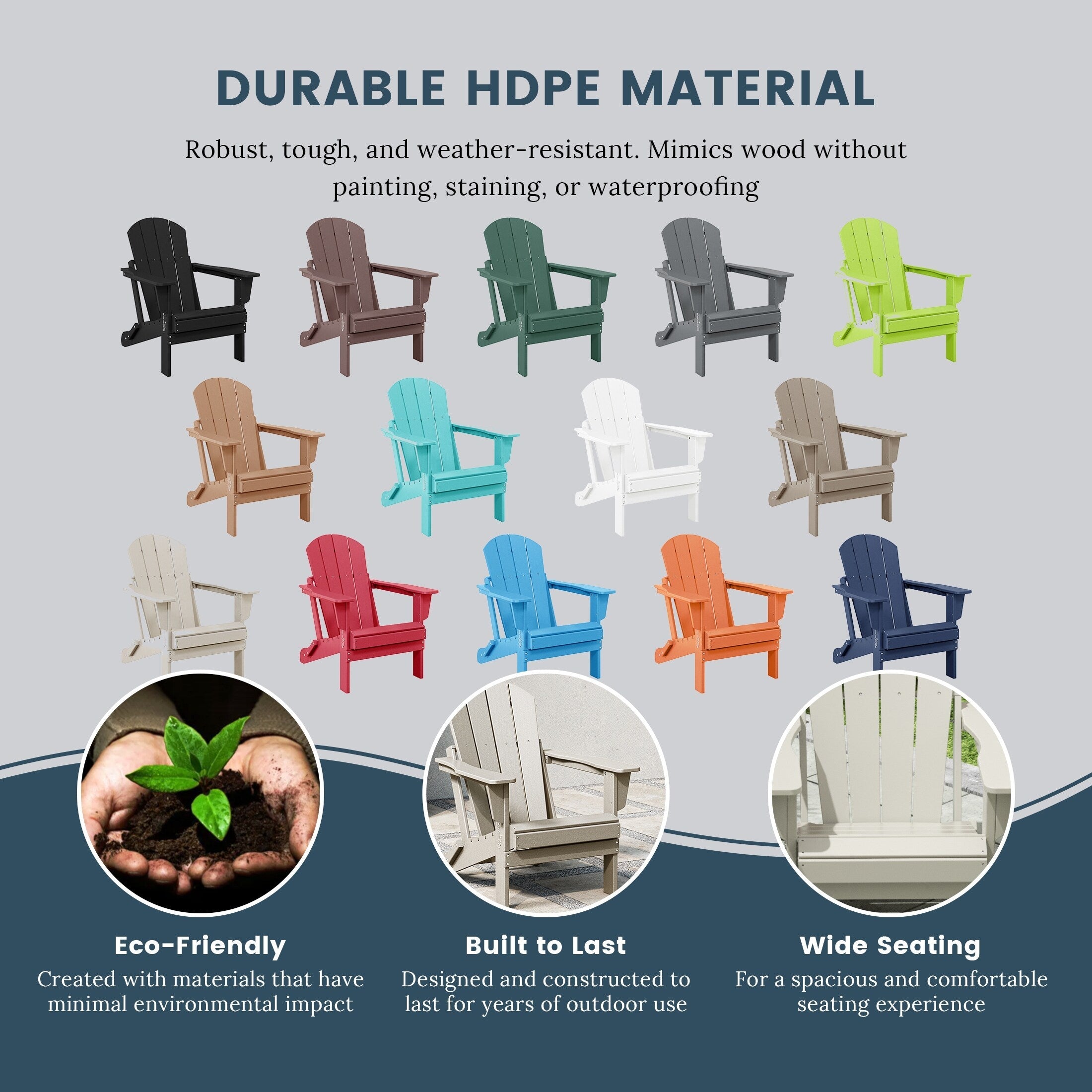 Chaises pliantes Adirondack Polytrends Laguna résistantes aux intempéries (lot de 2)