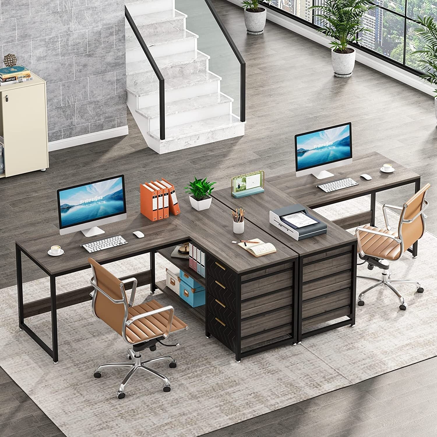 Bureau d'ordinateur réversible en forme de L, table d'écriture robuste, poste de travail