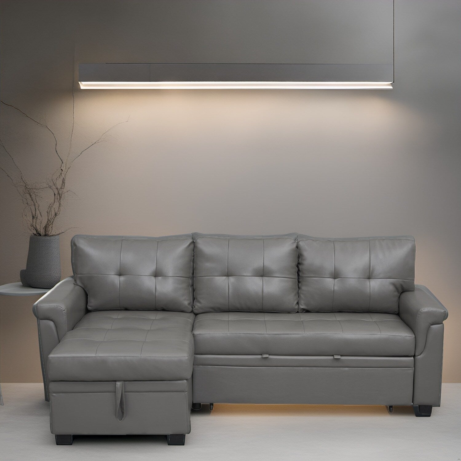 Canapé sectionnel réversible avec lit gigogne, méridienne avec rangement dissimulé, pieds durables,