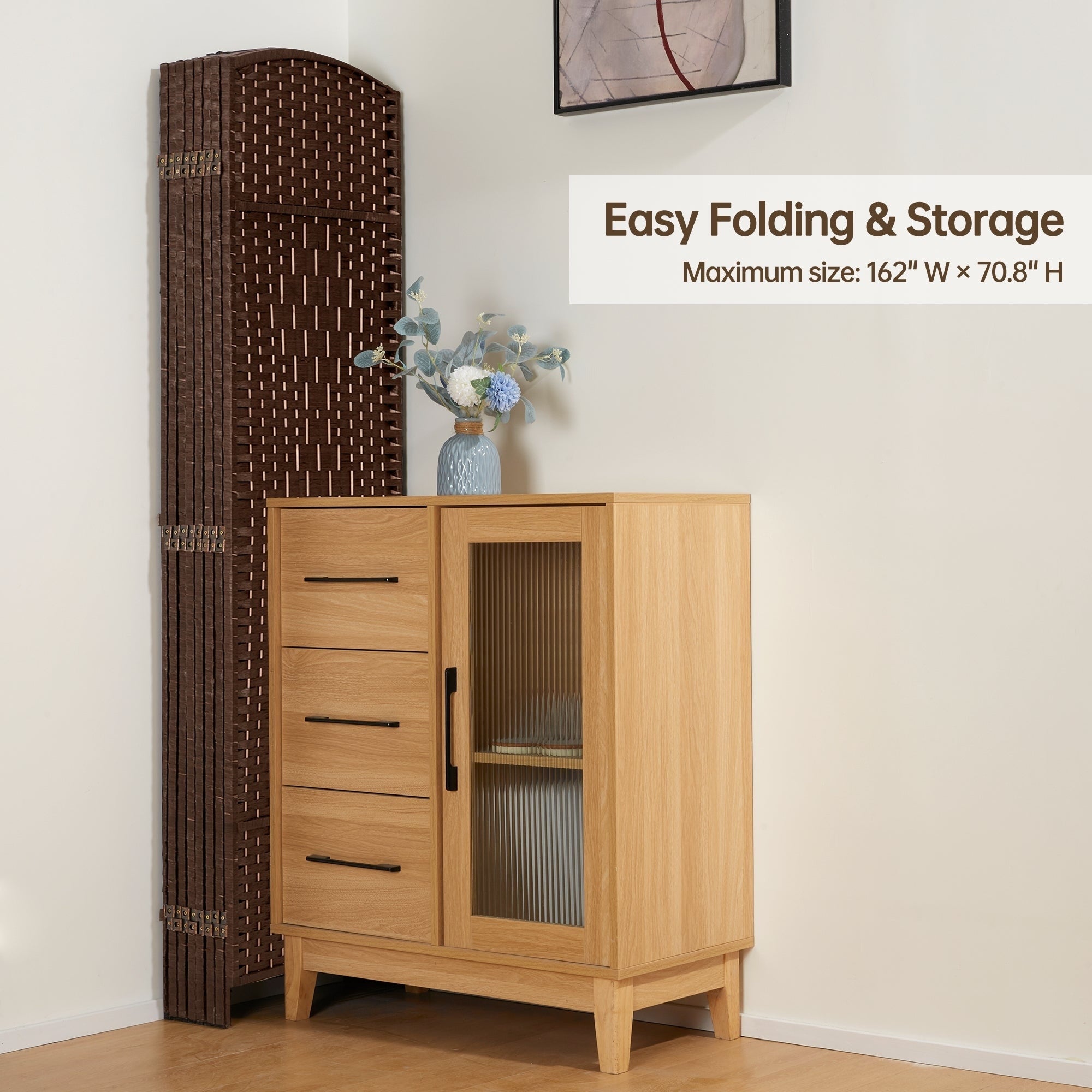 Paravent de séparation de pièce de 6 pieds de haut en fibre tissée, écran de confidentialité autoportant, écran pliant