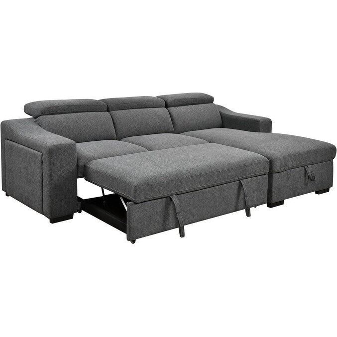 Canapé d'angle convertible Roomfitters 103 avec méridienne de rangement, appuie-têtes réglables et canapé-lit en L, gris foncé