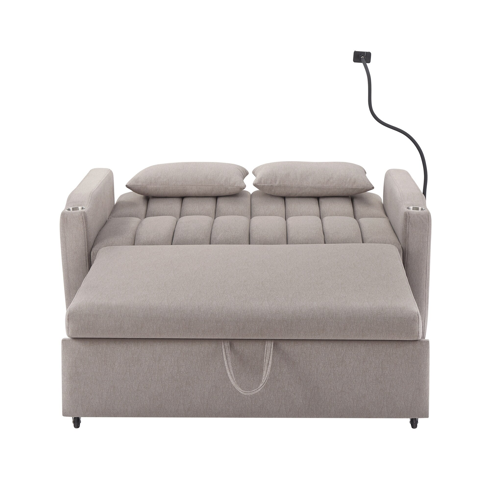 Canapé-lit convertible Roomfitters avec ports USB, poches latérales, porte-gobelets et support de téléphone pivotant pour le salon