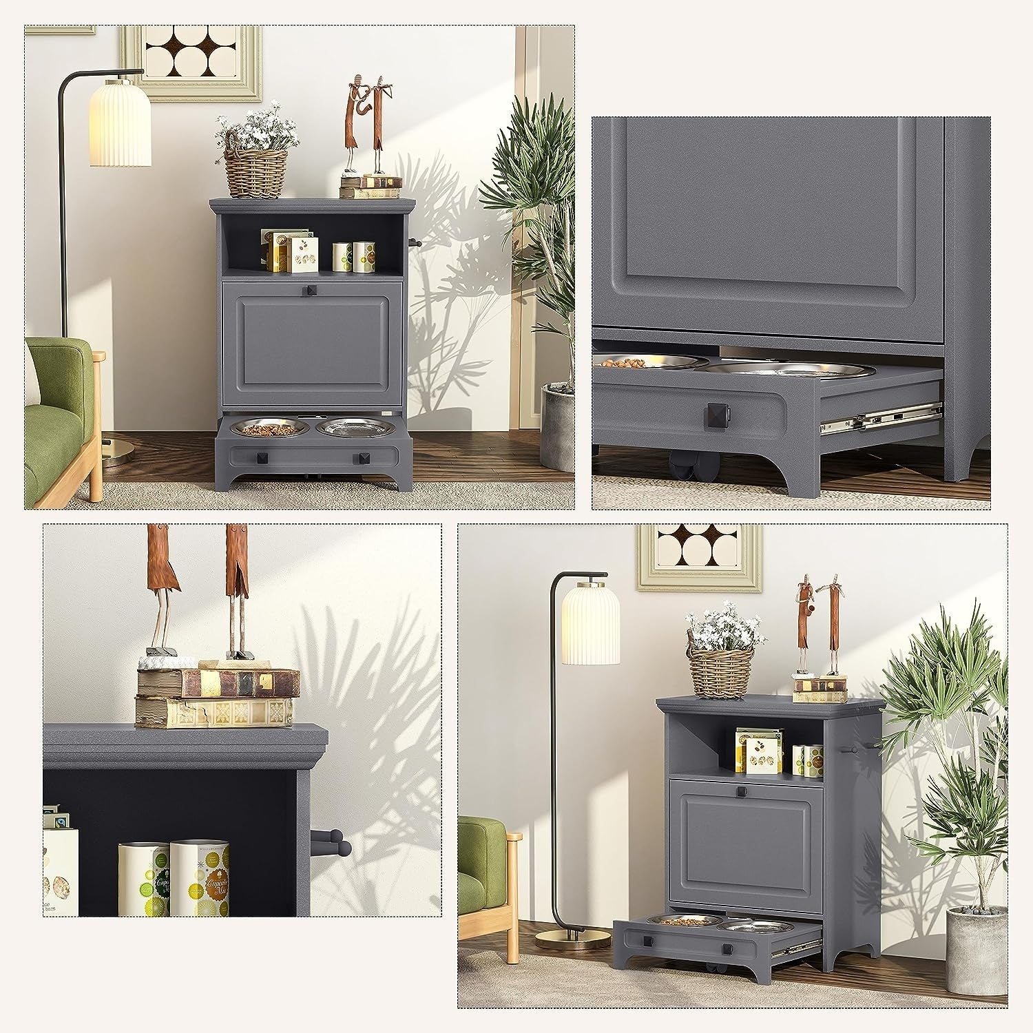 Station d'alimentation pour chiens Roomfitters avec 2 gamelles surélevées et armoire d'alimentation inclinable pour animaux de compagnie