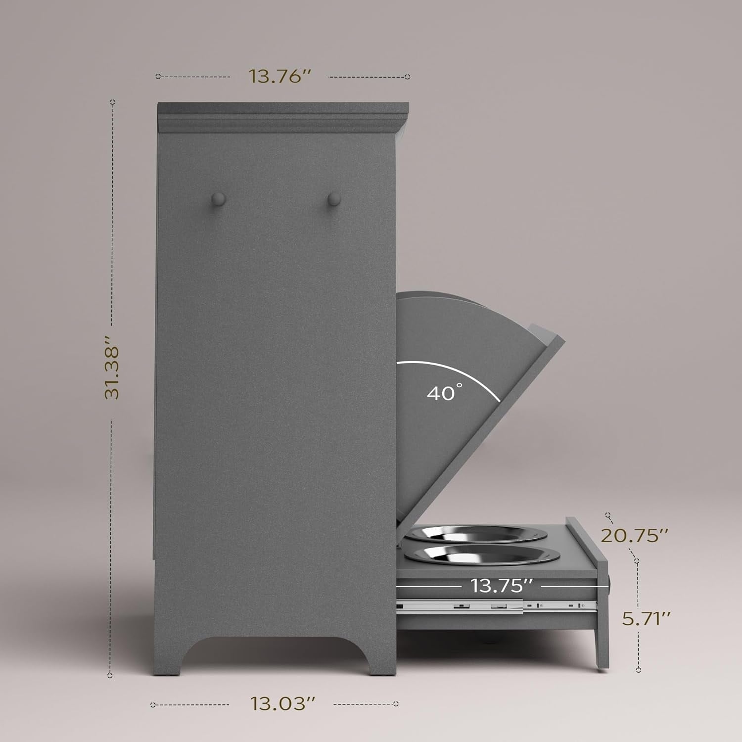 Station d'alimentation pour chiens Roomfitters avec 2 gamelles surélevées et armoire d'alimentation inclinable pour animaux de compagnie