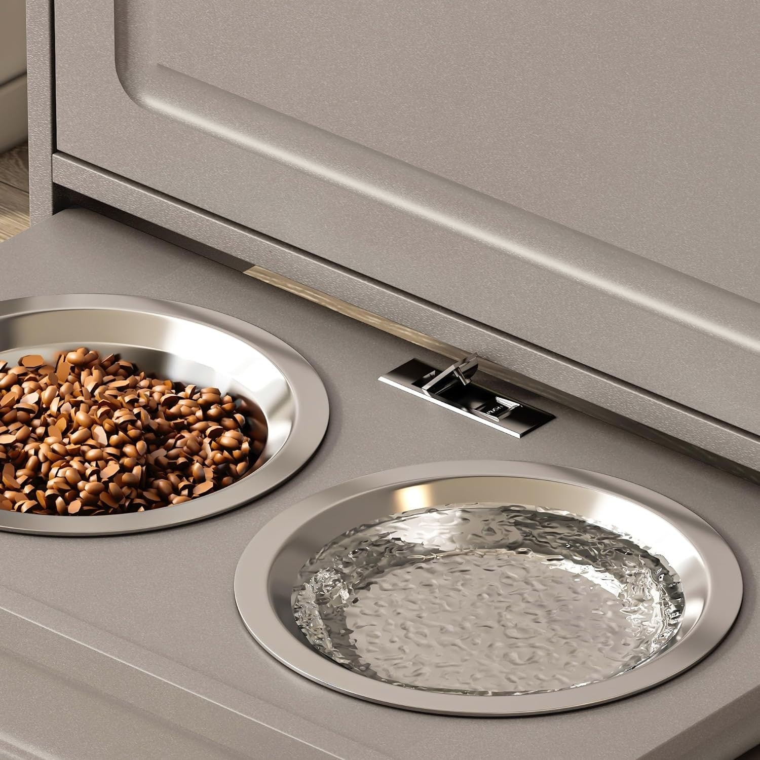 Station d'alimentation pour chiens Roomfitters avec 2 gamelles surélevées et armoire d'alimentation inclinable pour animaux de compagnie