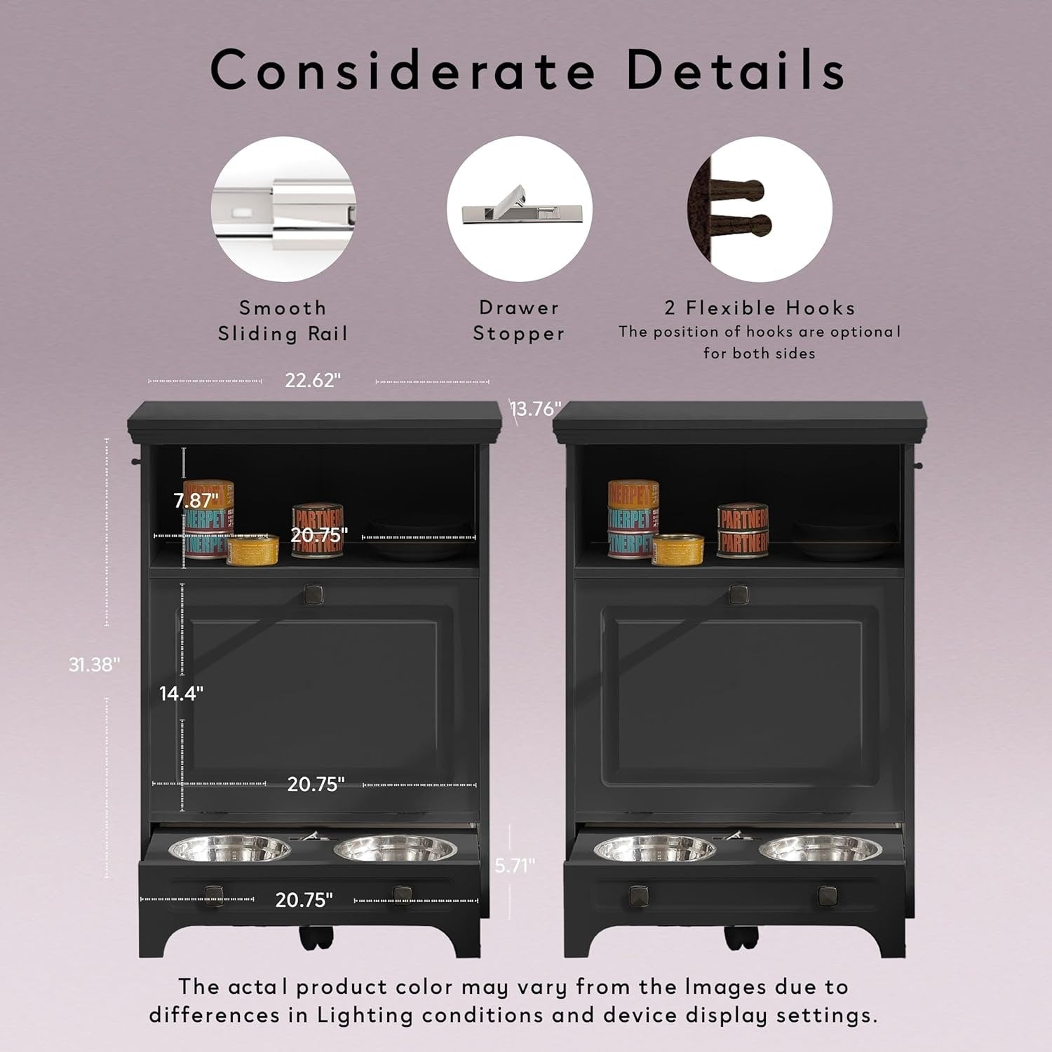 Station d'alimentation pour chiens Roomfitters avec 2 gamelles surélevées et armoire d'alimentation inclinable pour animaux de compagnie