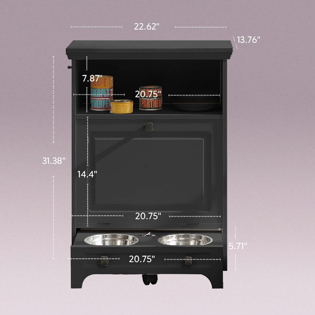 Station d'alimentation pour chiens Roomfitters avec 2 gamelles surélevées et armoire d'alimentation inclinable pour animaux de compagnie