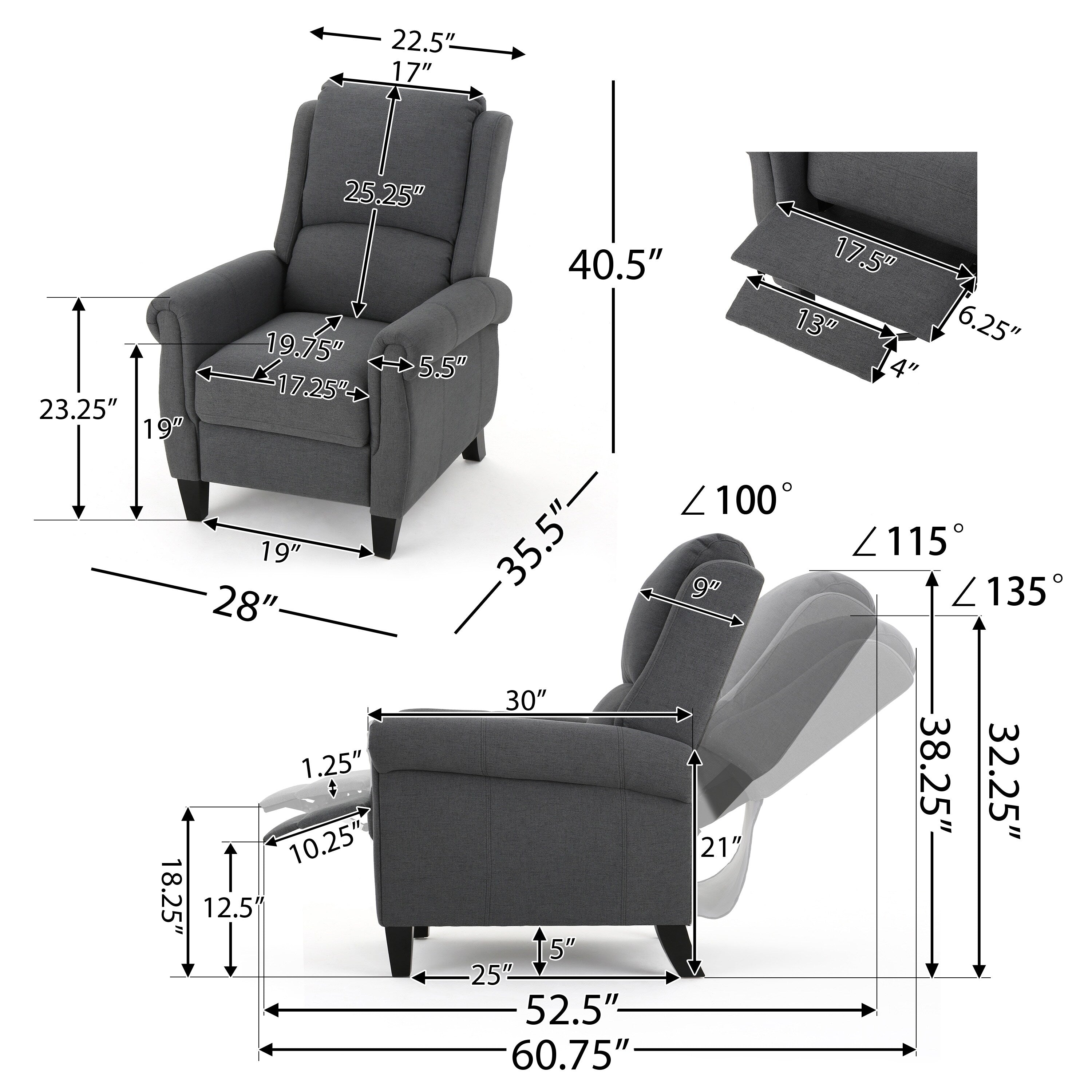 Fauteuil inclinable en cuir PU ultra-confortable Roomfitters, fauteuil inclinable luxueux pour salon ou chambre à coucher