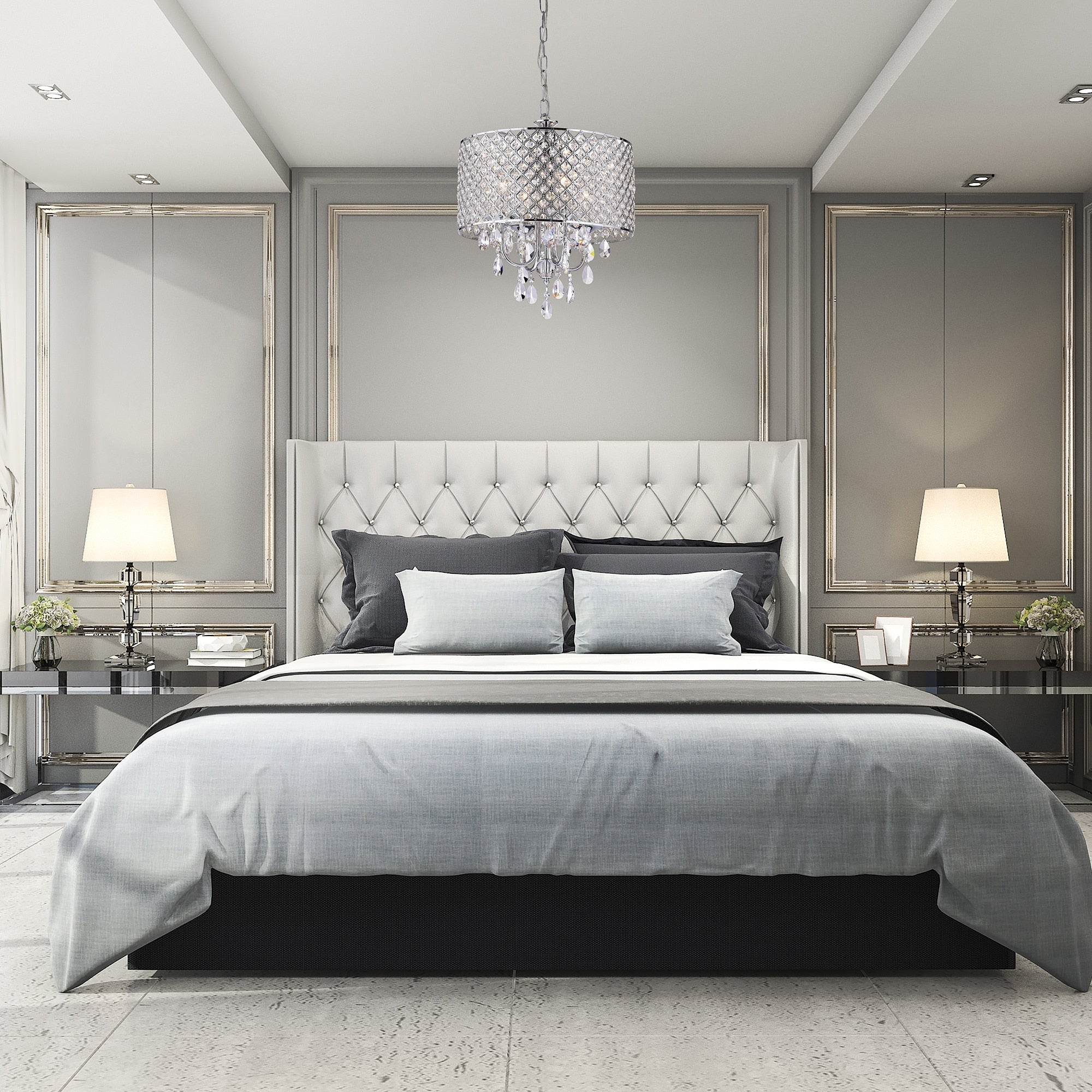 Lustre tambour à perles rondes avec cristaux suspendus