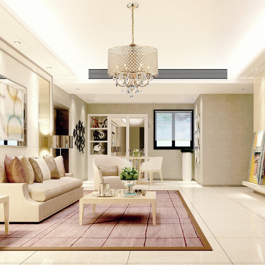 Lustre tambour à perles rondes avec cristaux suspendus