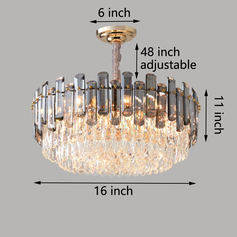 Lustre de plafond rond en cristal brillant avec éclairage à 3 couleurs