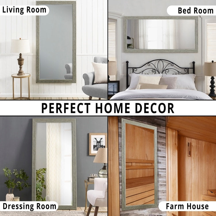 Miroir de sol rustique pleine longueur - 66 x 32 Miroir rectangulaire en bois pour salon, chambre à coucher