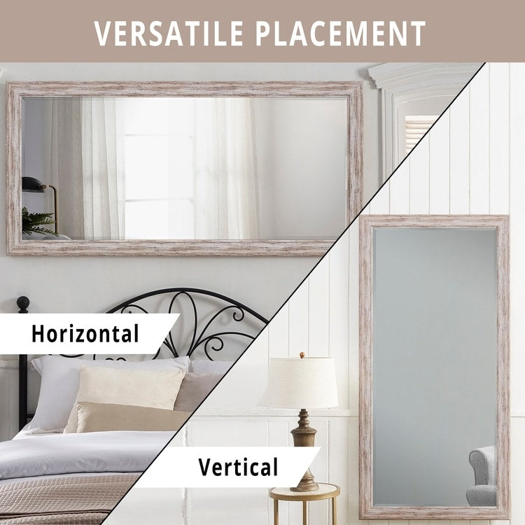 Miroir de sol rustique pleine longueur - 66 x 32 Miroir rectangulaire en bois pour salon, chambre à coucher