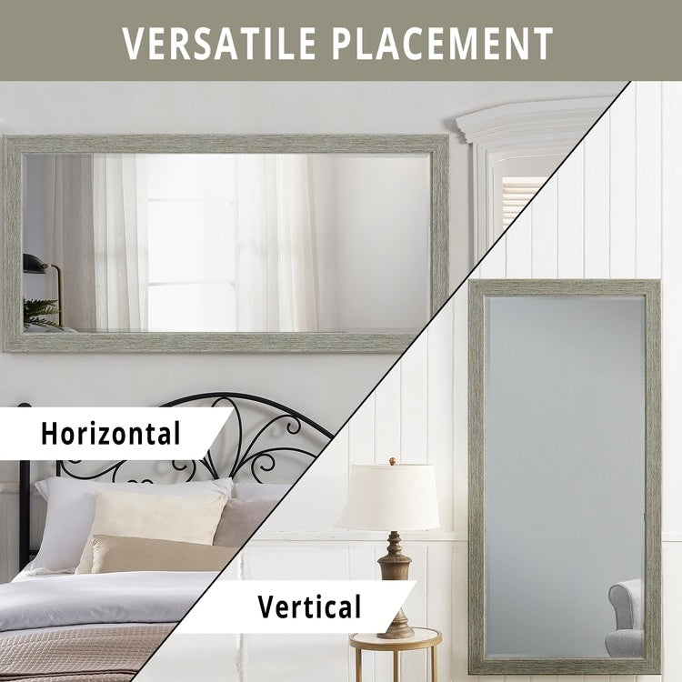 Miroir de sol rustique pleine longueur - 66 x 32 Miroir rectangulaire en bois pour salon, chambre à coucher