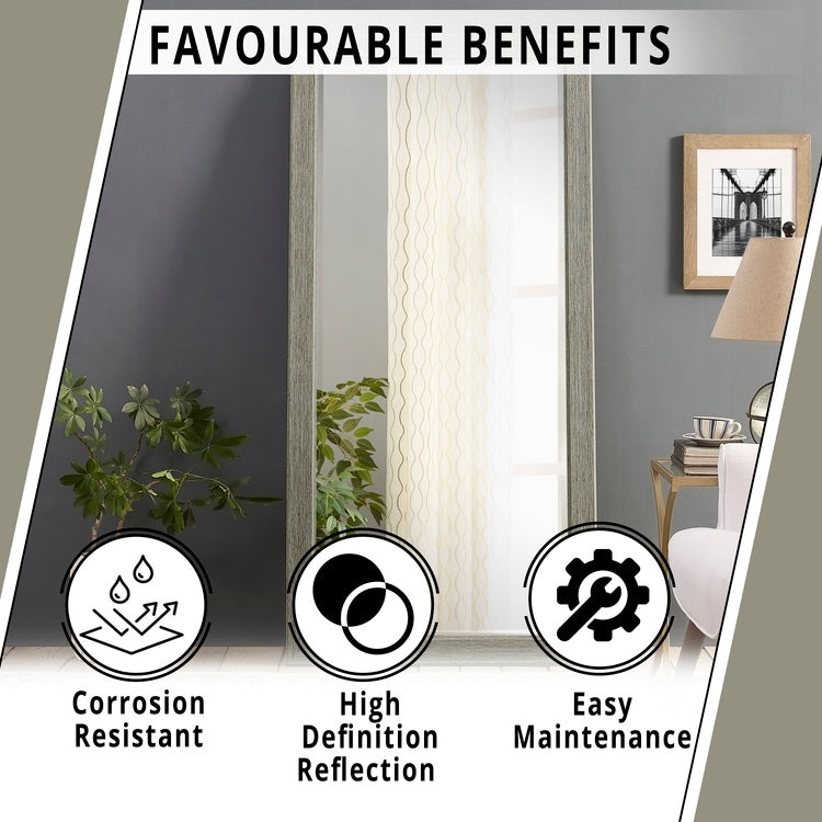 Miroir de sol rustique pleine longueur - 66 x 32 Miroir rectangulaire en bois pour salon, chambre à coucher