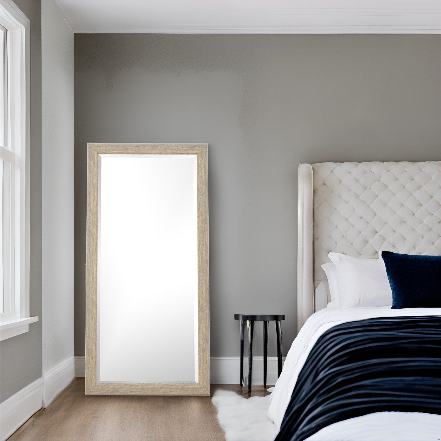 Miroir de sol rustique pleine longueur - 66 x 32 Miroir rectangulaire en bois pour salon, chambre à coucher