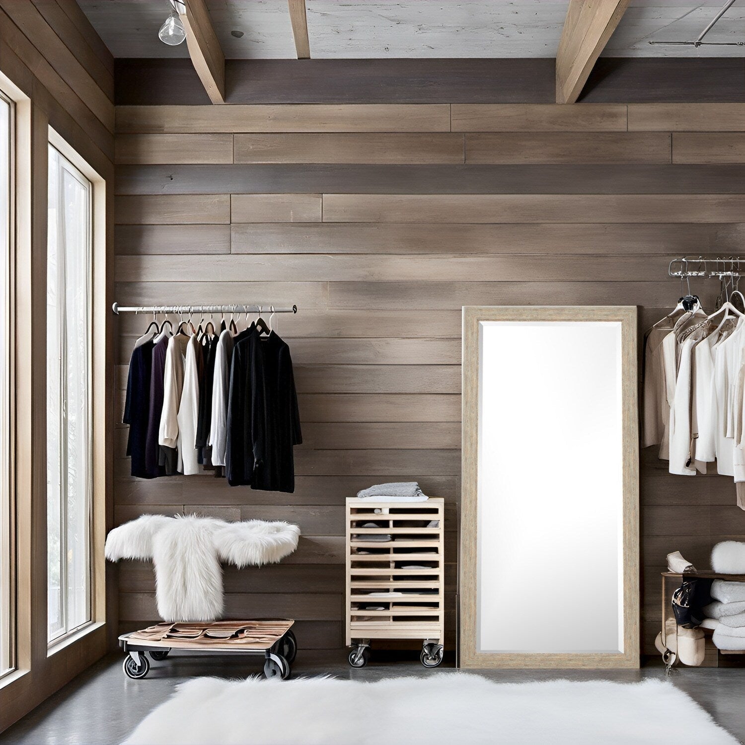 Miroir de sol rustique pleine longueur - 66 x 32 Miroir rectangulaire en bois pour salon, chambre à coucher