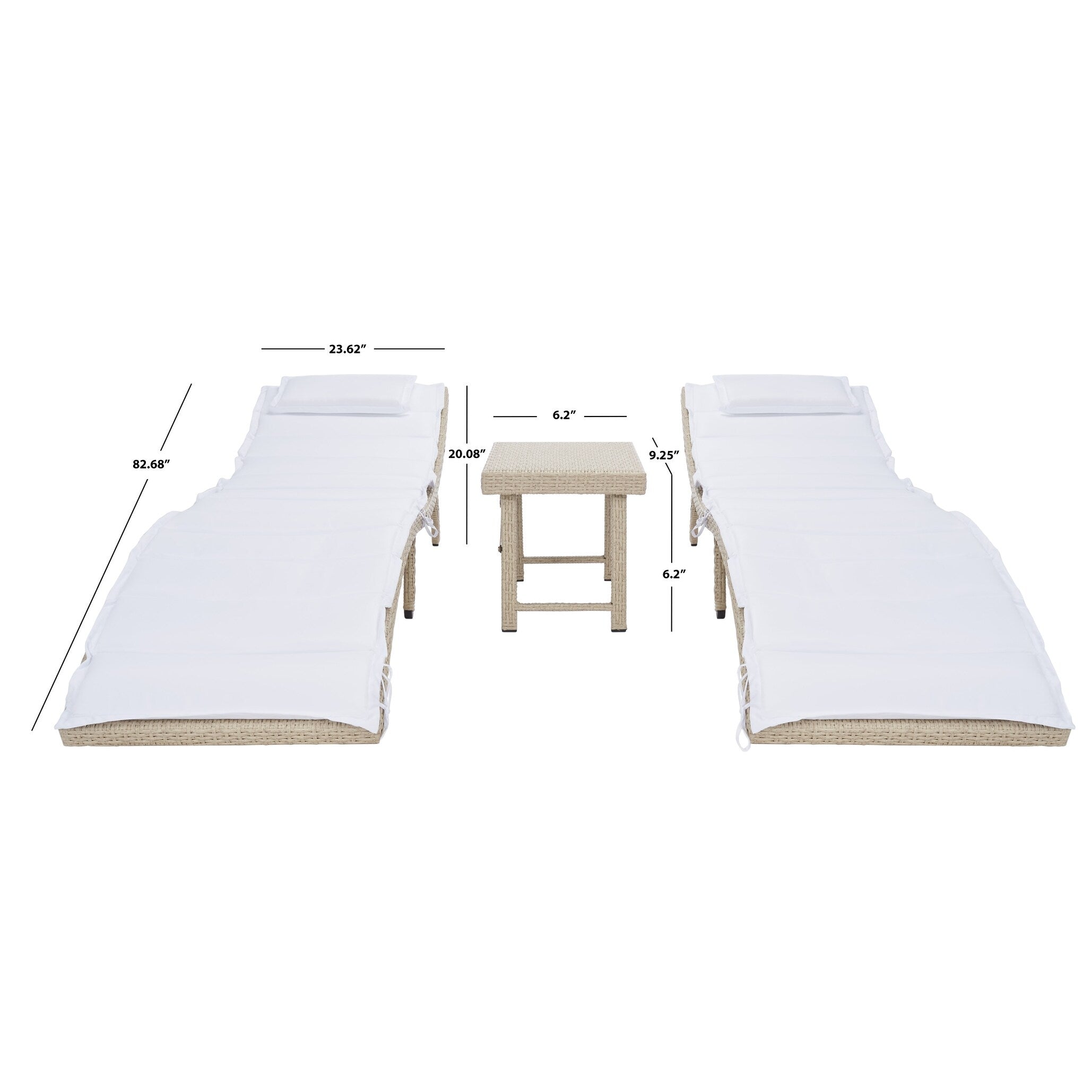 Ensemble de chaises longues d'extérieur Blaguna 3 pièces SAFAVIEH - 83 L x 20 P x 24 H