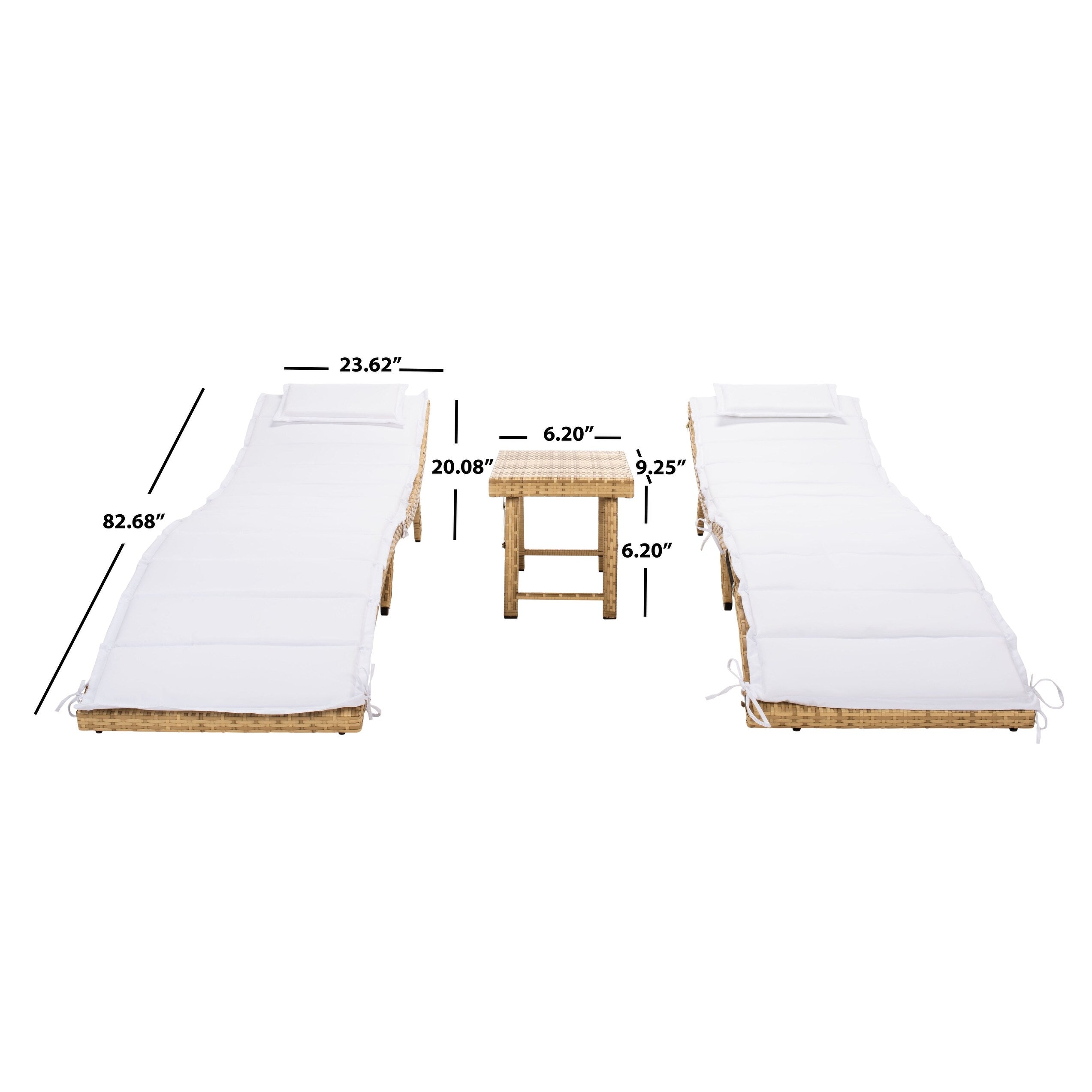 Ensemble de chaises longues d'extérieur Blaguna 3 pièces SAFAVIEH - 83 L x 20 P x 24 H