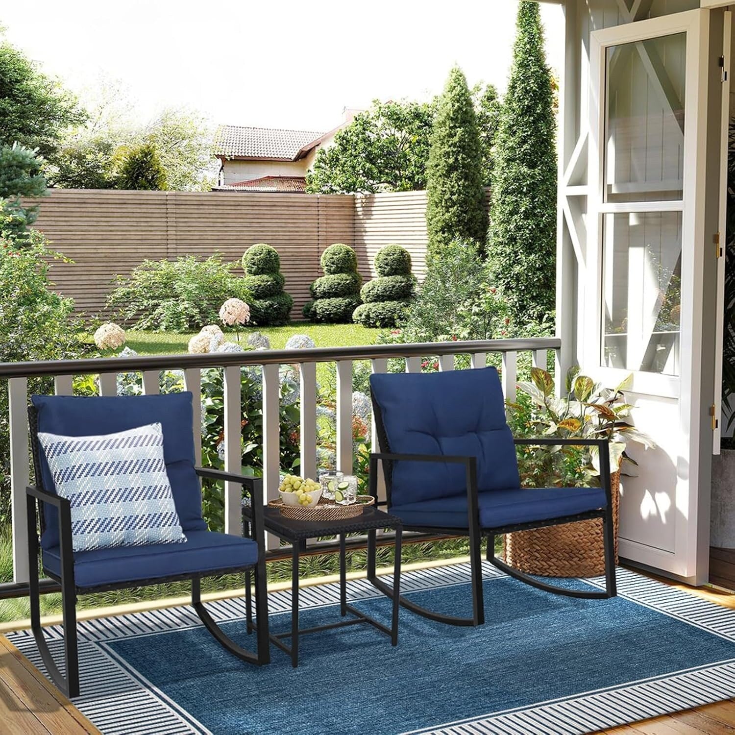 Ensemble bistrot à bascule d'extérieur en métal noir SUNCROWN 3 pièces