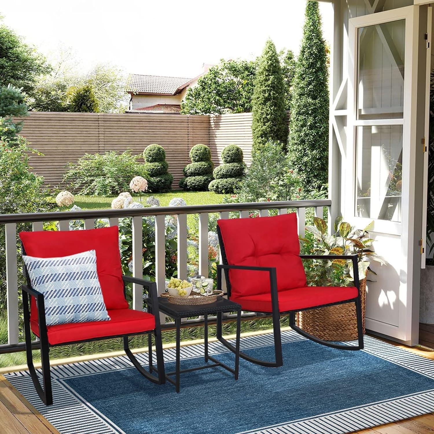 Ensemble bistrot à bascule d'extérieur en métal noir SUNCROWN 3 pièces