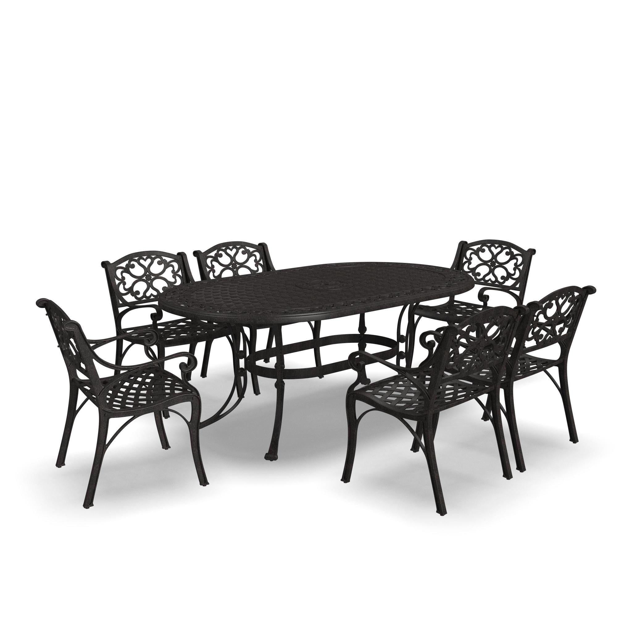 Ensemble de salle à manger d'extérieur en aluminium bronze Sanibel 7 pièces avec table à manger ovale de 72 pouces et six fauteuils par Homestyles