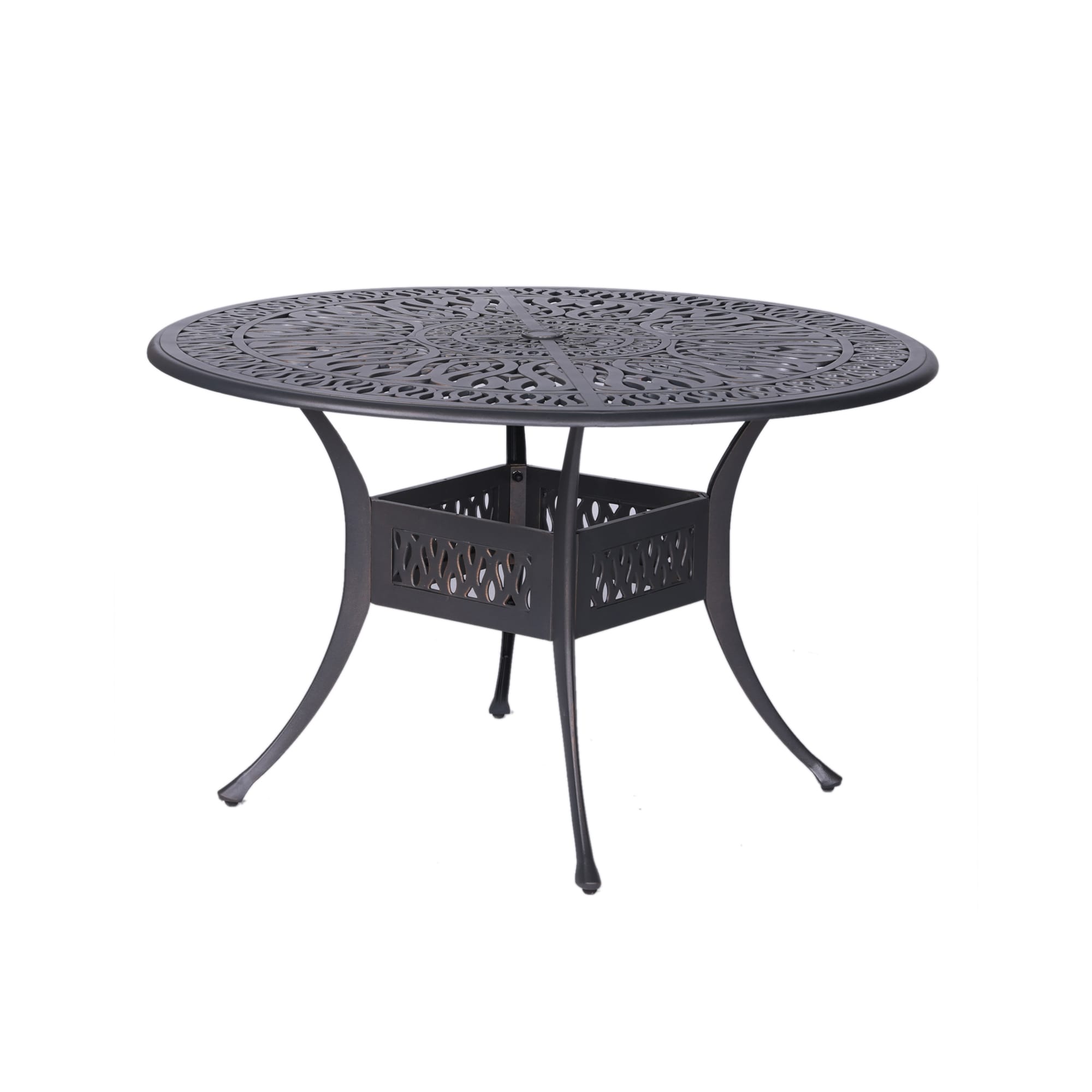 Ensemble de salle à manger rond en aluminium Saratoga 5 pièces avec coussins Sunbrella - Meilleur mobilier d'extérieur