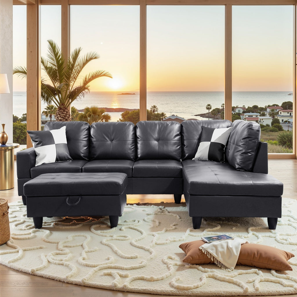 Ensemble de canapés de salon 3 pièces en cuir synthétique semi-PU