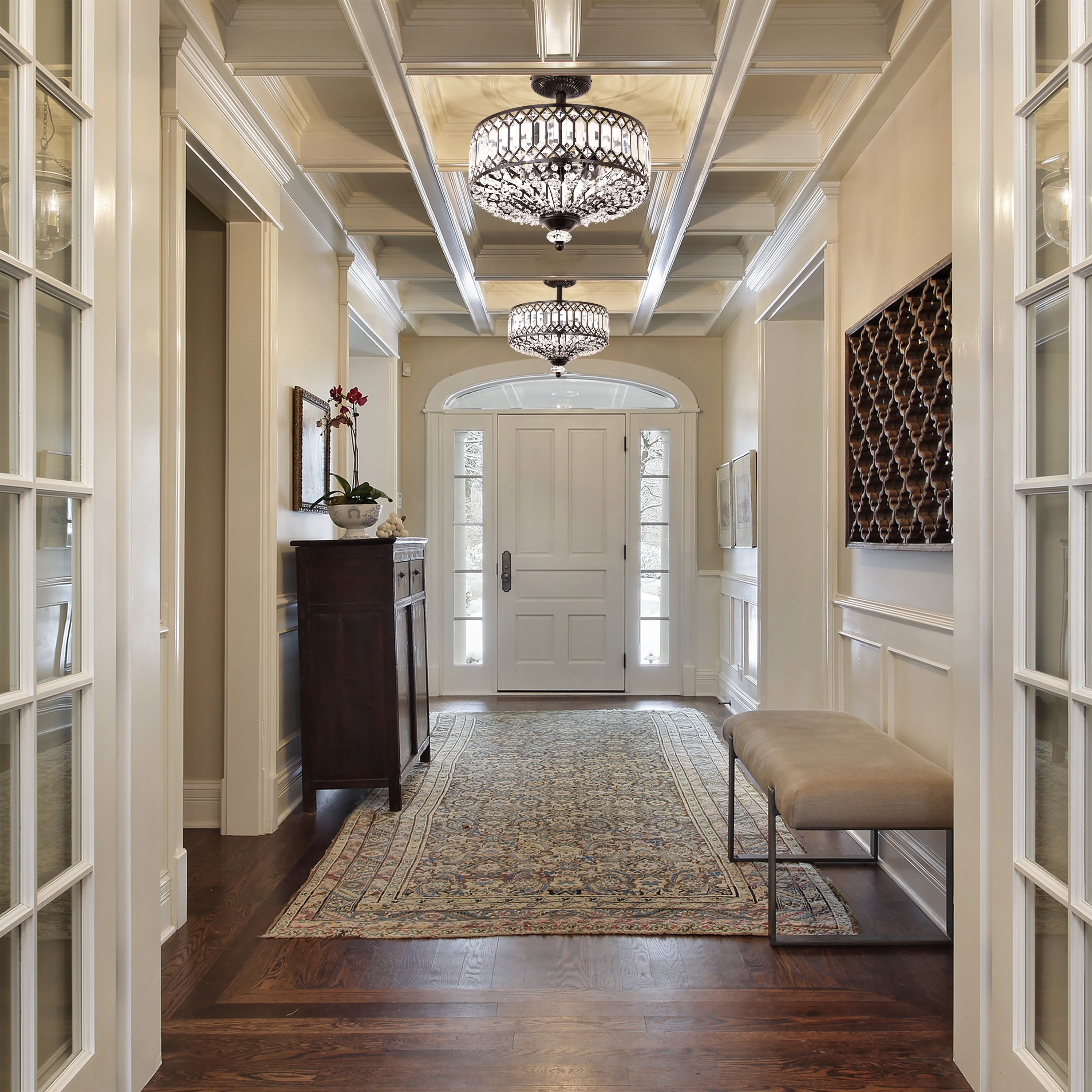 Luminaire semi-encastré en verre à plusieurs niveaux Silver Orchid Furey, bronze/or - 14,75 L x 14,75 l x 15,25 H