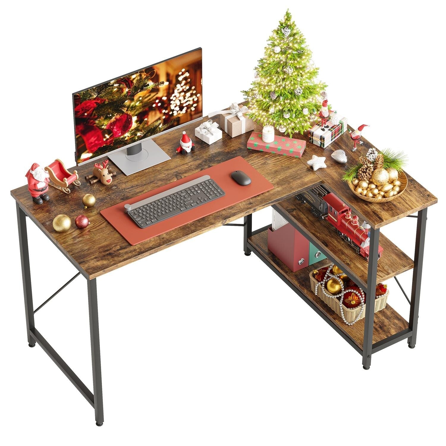 Petit bureau en L avec étagères de rangement Bureau d'ordinateur d'angle