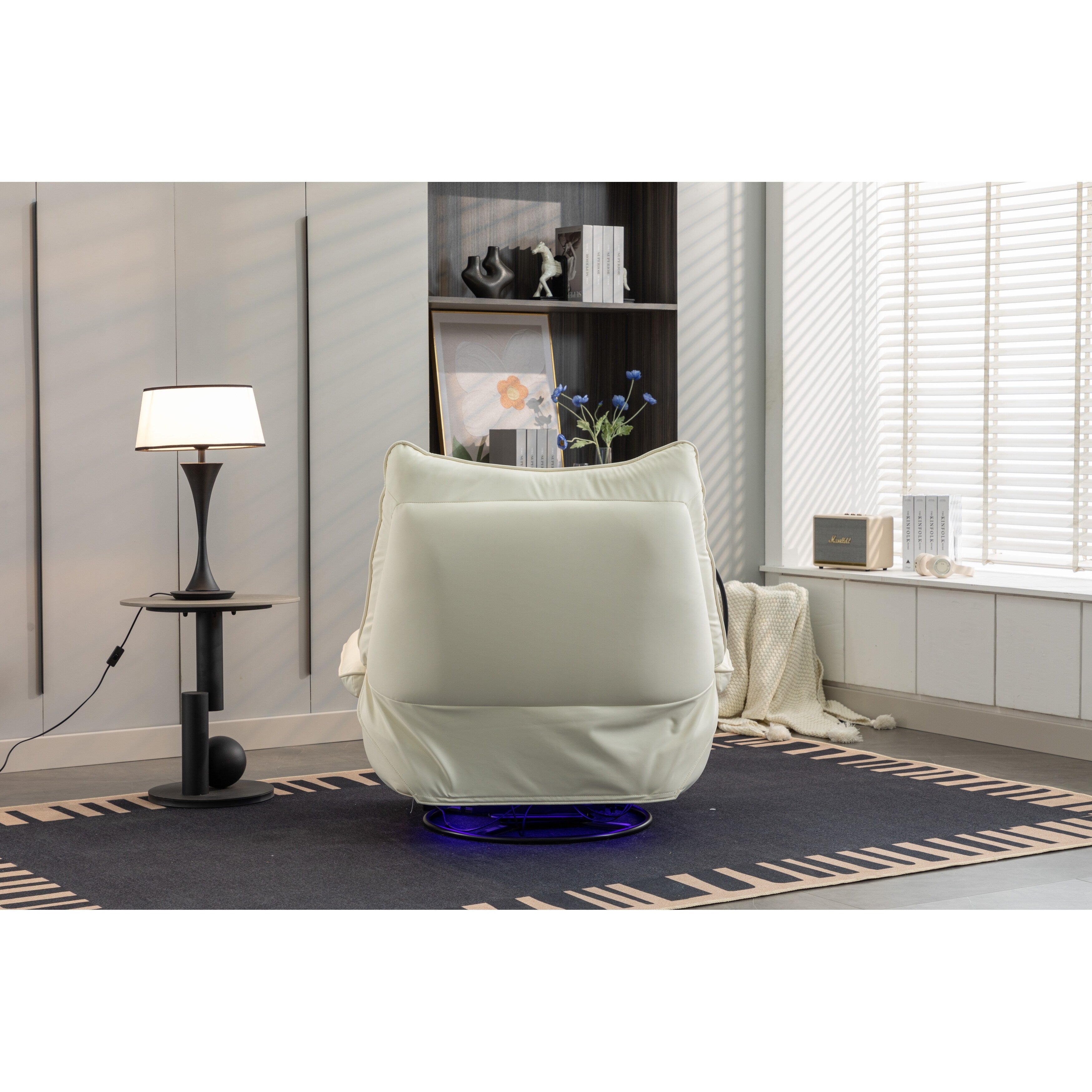 Fauteuil inclinable pivotant et électrique avec haut-parleurs Bluetooth, support de téléphone, ports de chargement USB et Type-C, rangement dissimulé des accoudoirs