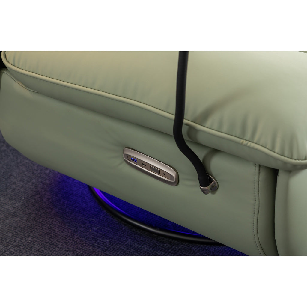 Fauteuil inclinable pivotant et électrique avec haut-parleurs Bluetooth, support de téléphone, ports de chargement USB et Type-C, rangement dissimulé des accoudoirs