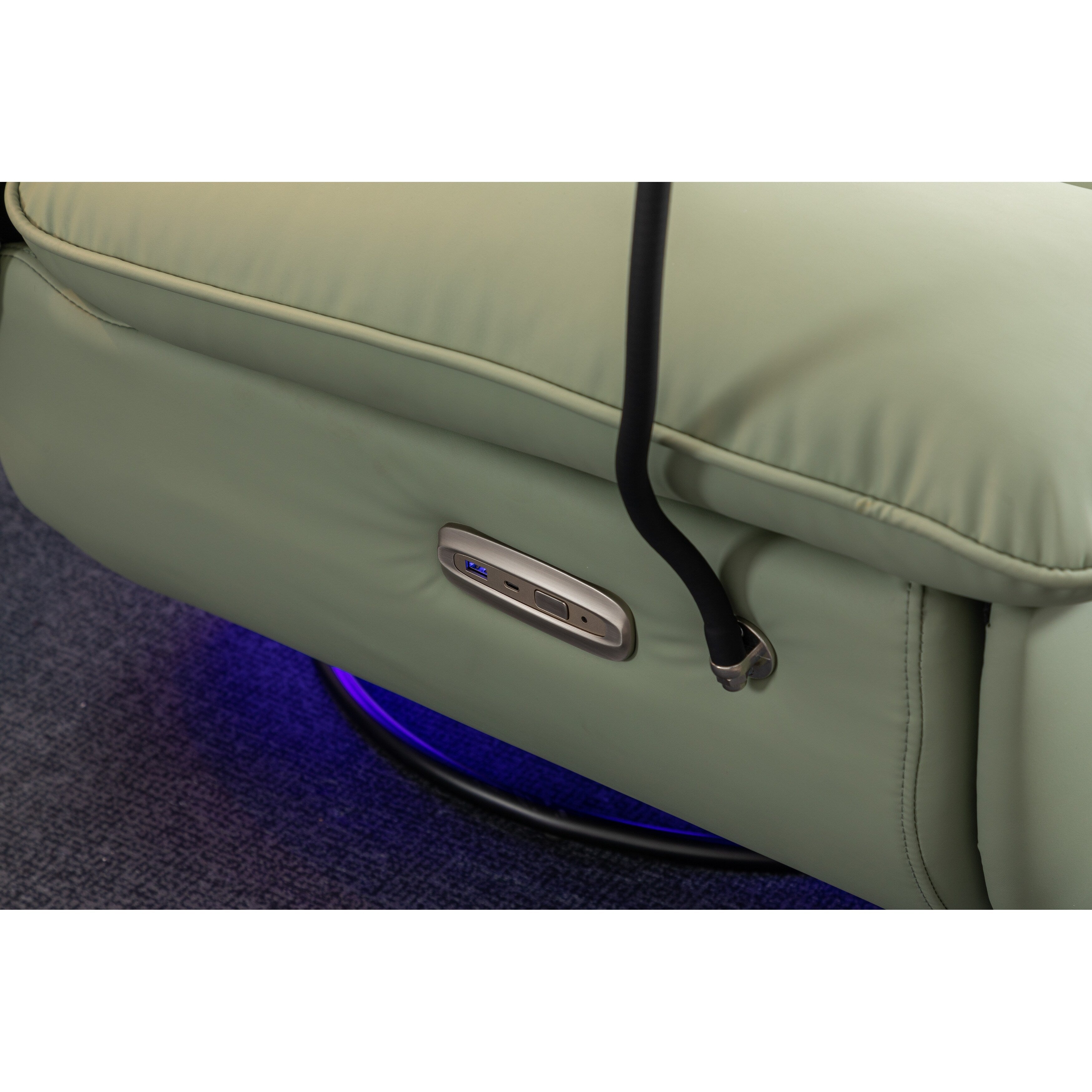 Fauteuil inclinable pivotant et électrique avec haut-parleurs Bluetooth, support de téléphone, ports de chargement USB et Type-C, rangement dissimulé des accoudoirs