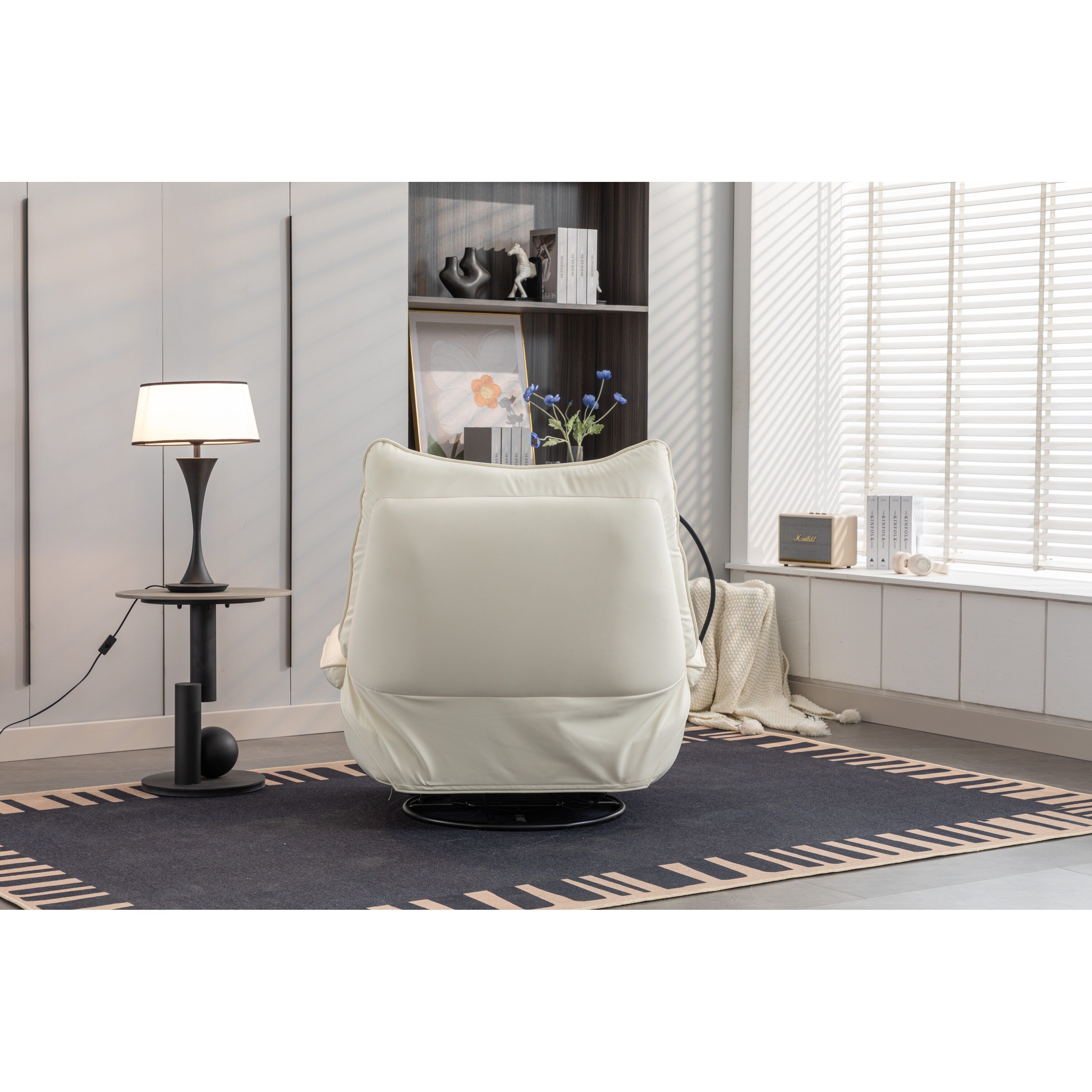 Fauteuil inclinable pivotant et électrique avec haut-parleurs Bluetooth, support de téléphone, ports de chargement USB et Type-C, rangement dissimulé des accoudoirs