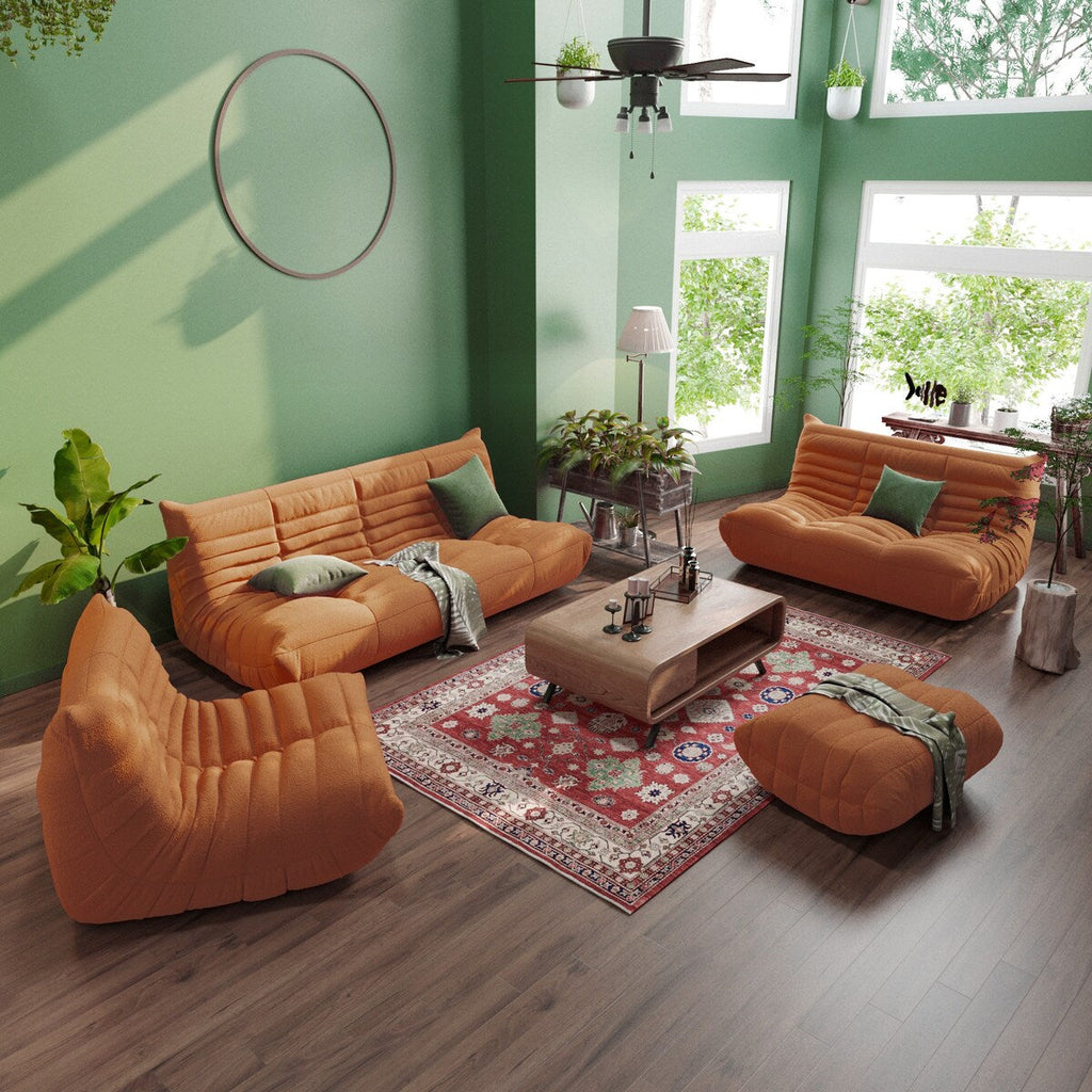 Ensembles de canapés-poufs en velours Teddy