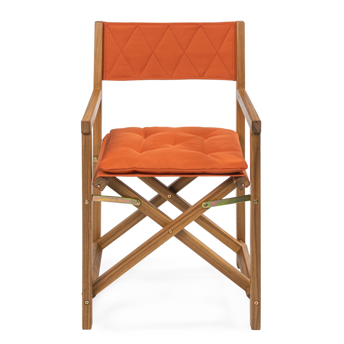 Chaise de réalisateur d'extérieur classique Theo, style milieu de siècle, pliable, en bois d'acacia, avec dossier matelassé en losanges et coussin (lot de 2) par JONATHAN Y