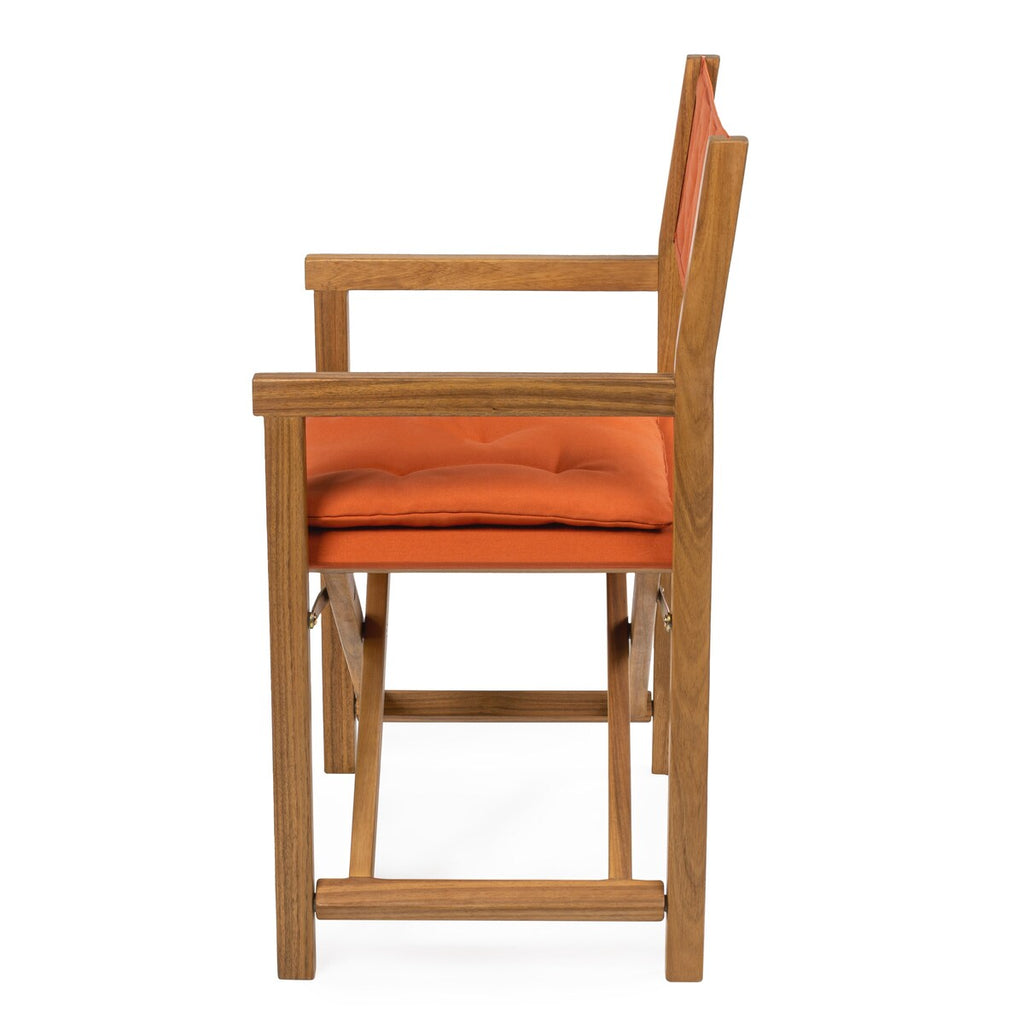 Chaise de réalisateur d'extérieur classique Theo, style milieu de siècle, pliable, en bois d'acacia, avec dossier matelassé en losanges et coussin (lot de 2) par JONATHAN Y