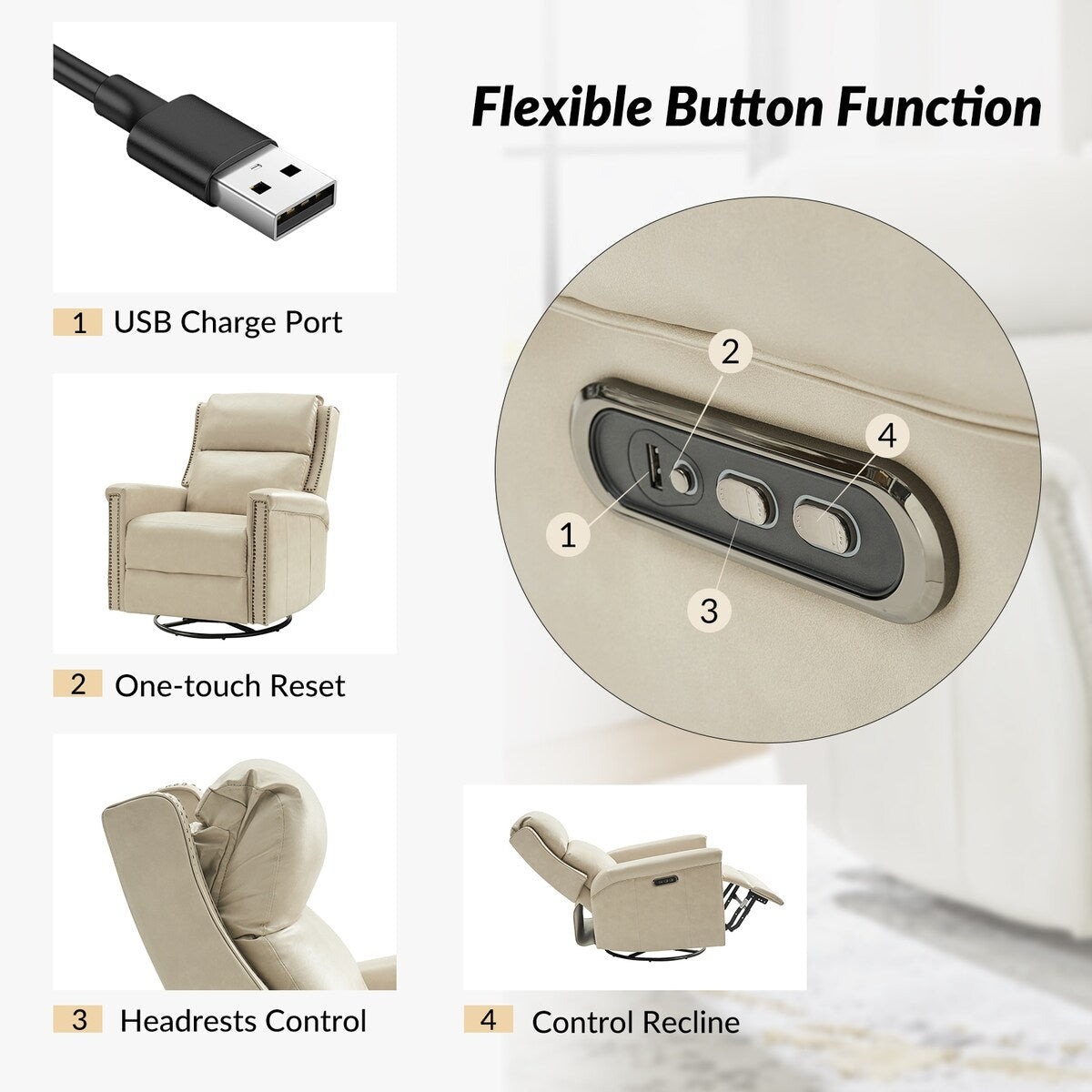 Ensemble de 2 fauteuils inclinables électriques pivotants et à bascule traditionnels Tobias par HULALA HOME