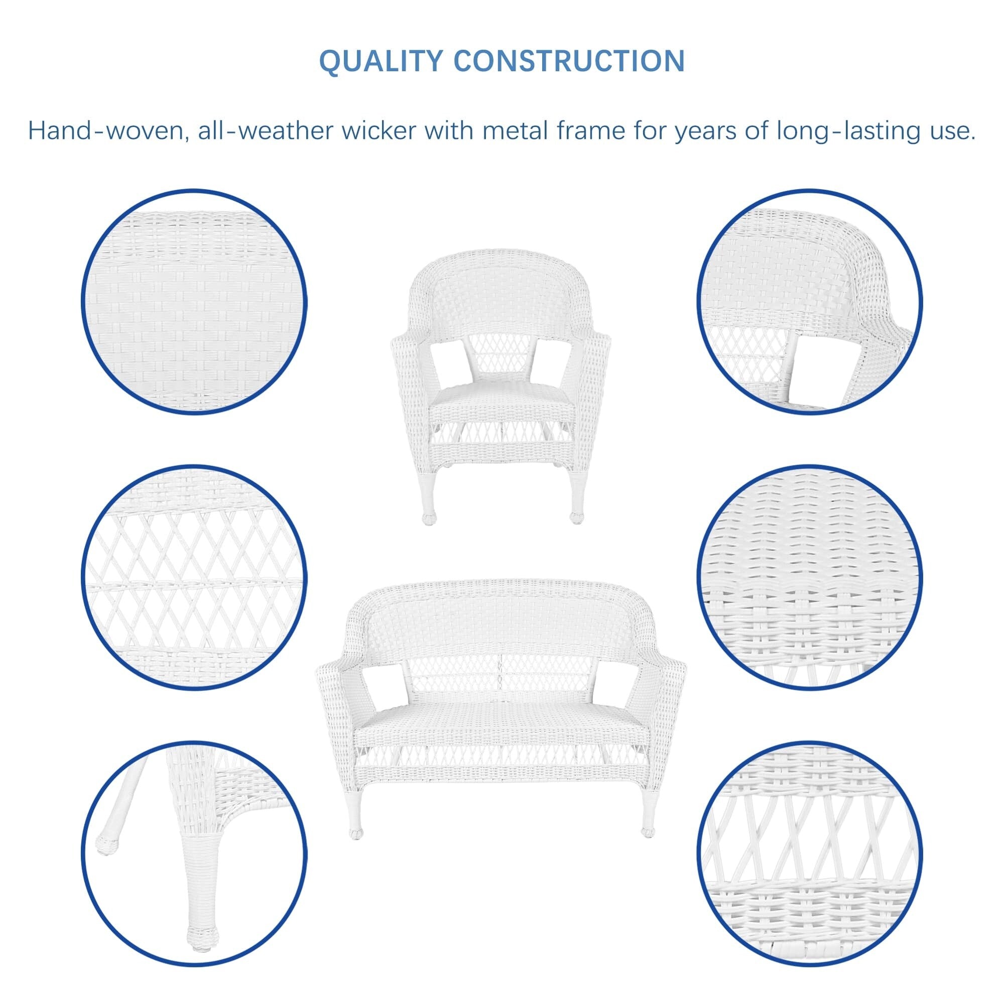 Ensemble de conversation 4 pièces pour patio en osier