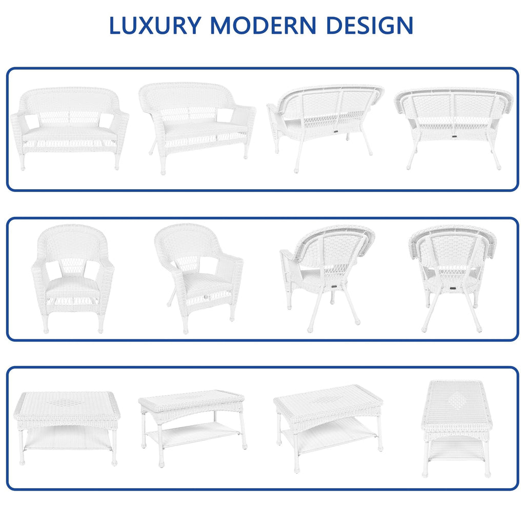 Ensemble de conversation 4 pièces pour patio en osier