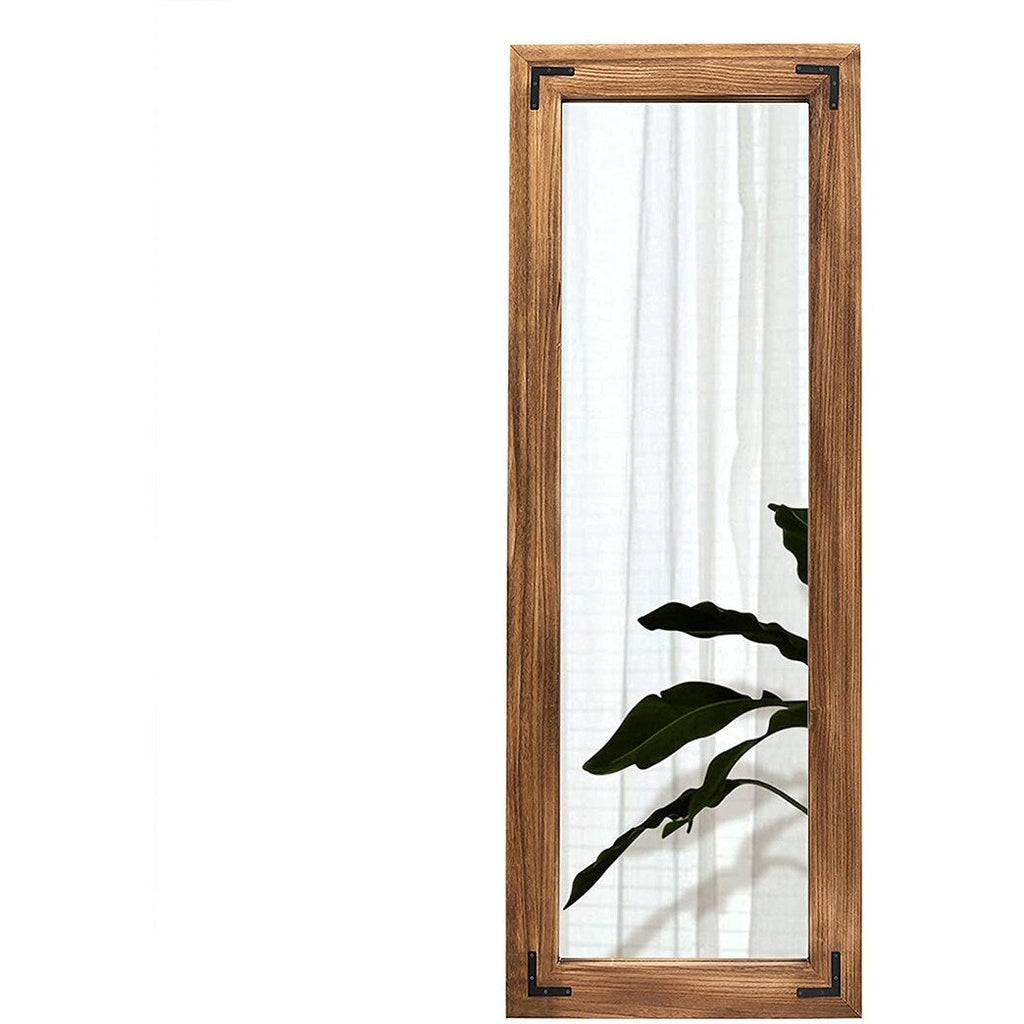 Miroir de sol rustique de style ferme avec cadre en bois - 65 x 24